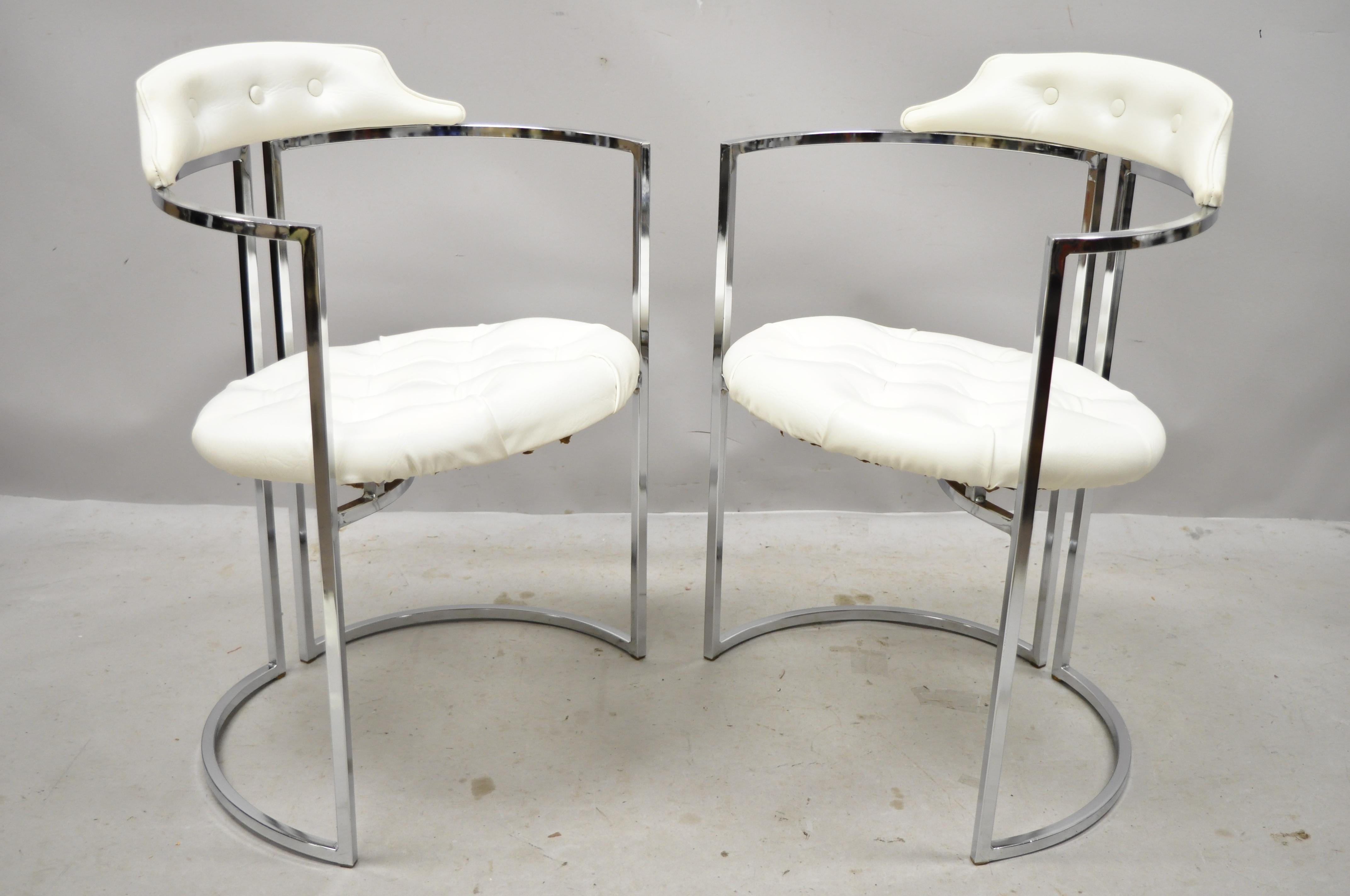 Chromcraft Midcentury Chrome Frame Barrel Back White Vinyl Chairs, Set of 4 For Sale 4