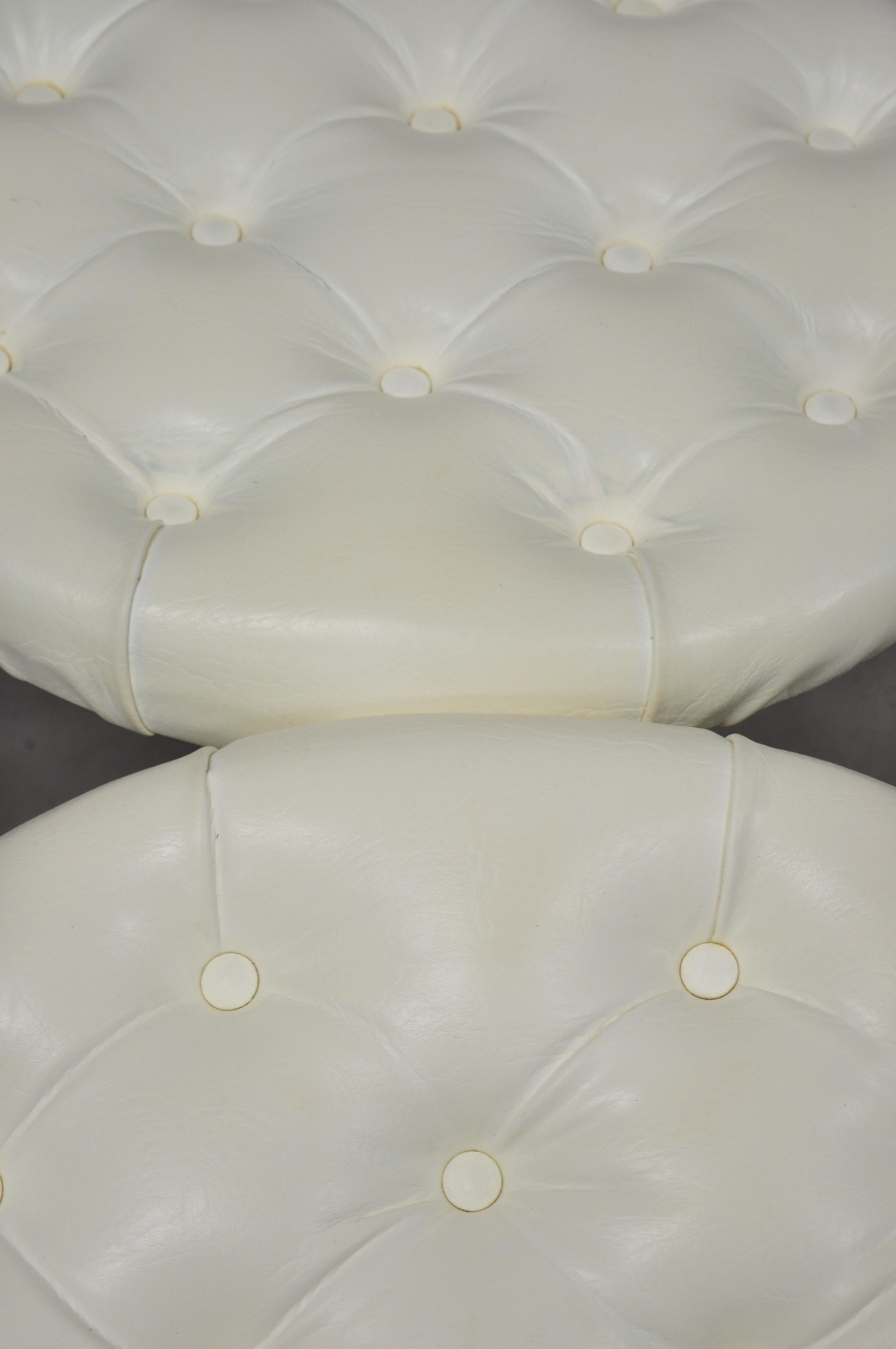 North American Chromcraft Midcentury Chrome Frame Barrel Back White Vinyl Chairs, Set of 4 For Sale