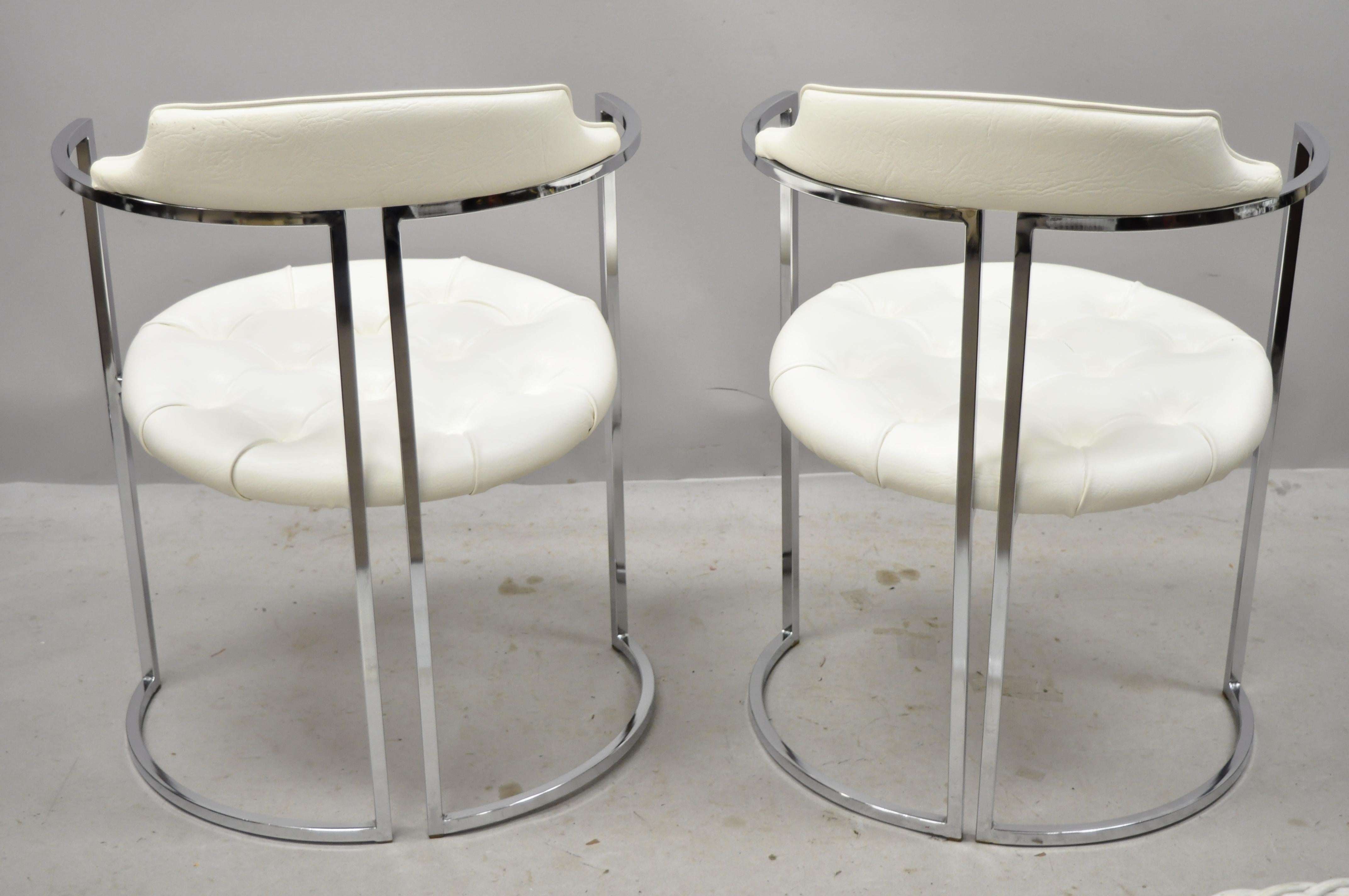Chromcraft Midcentury Chrome Frame Barrel Back White Vinyl Chairs, Set of 4 For Sale 1