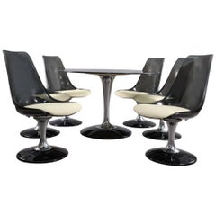 Used Chromcraft Smoke Lucite Dining Set: Six Swiveling Tulip Chairs and Oval Table