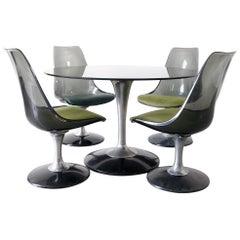 Chromcraft Smoked Lucite Dining Set of Four Tulip Chairs and Round Table