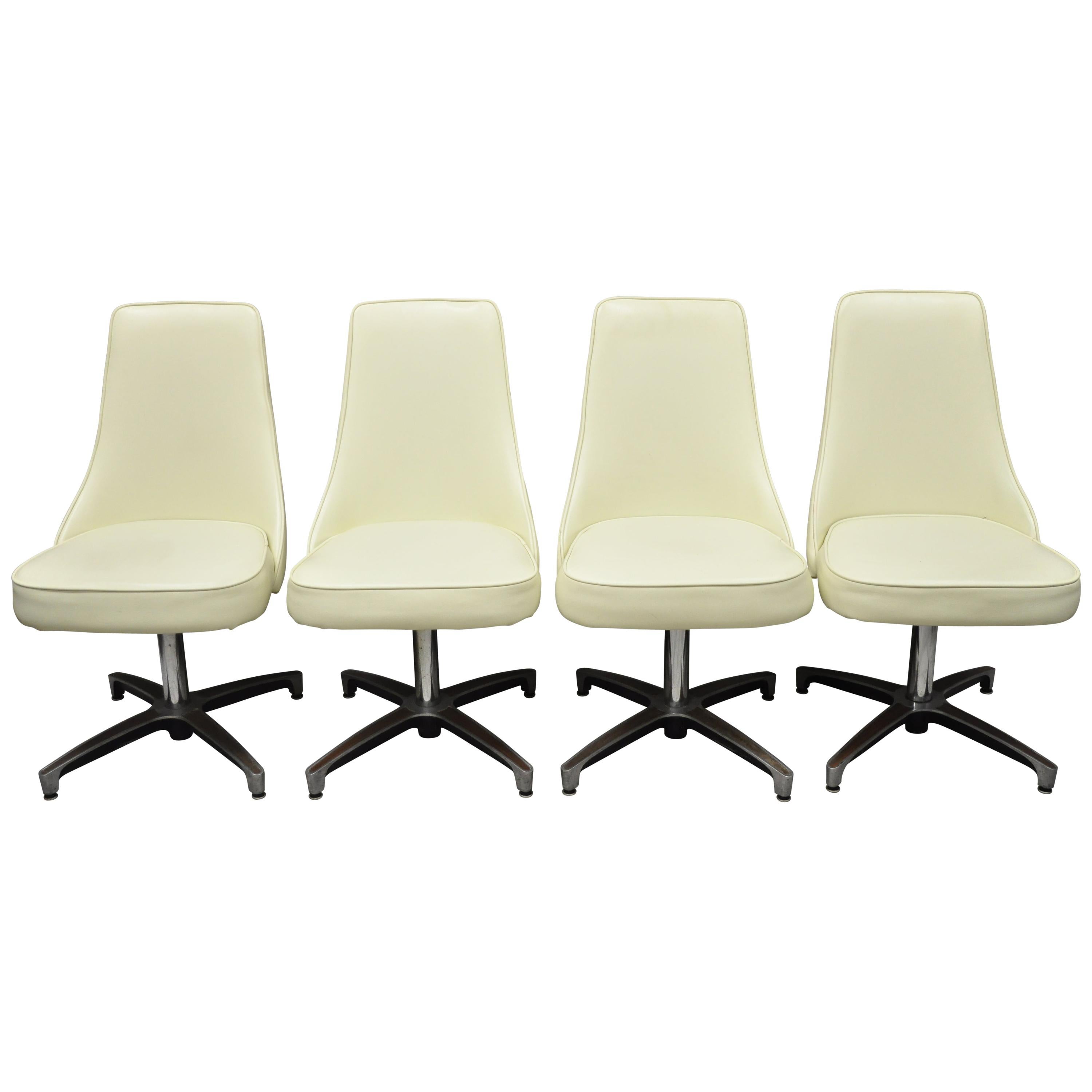 Chromcraft Space Age Midcentury Chrome Swivel White Dining Chairs, Set of 4
