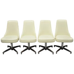 Retro Chromcraft Space Age Midcentury Chrome Swivel White Dining Chairs, Set of 4