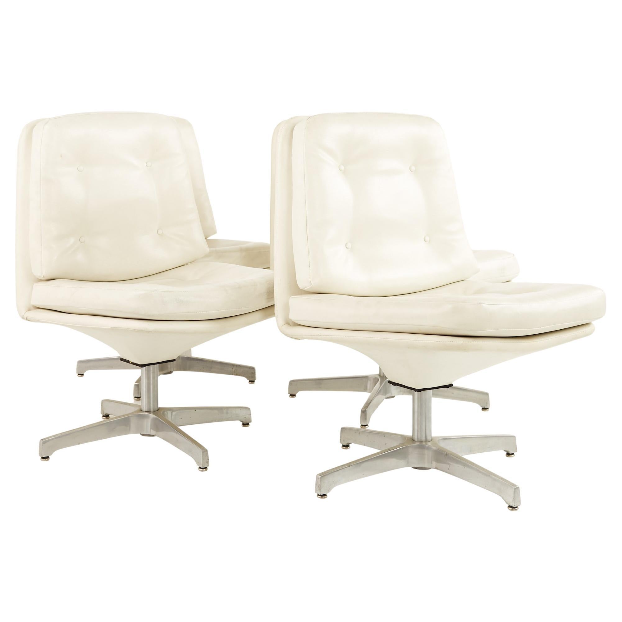 Chromcraft Style MCM White Vinyl and Aluminum Tufted Swivel Dining Chairs, 4