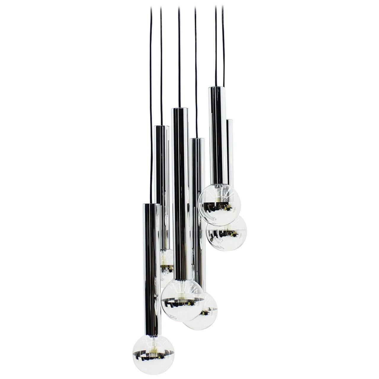 Chrome and Glass Cascade Chandelier by Motoko Ishii for Staff, 1970s For Sale