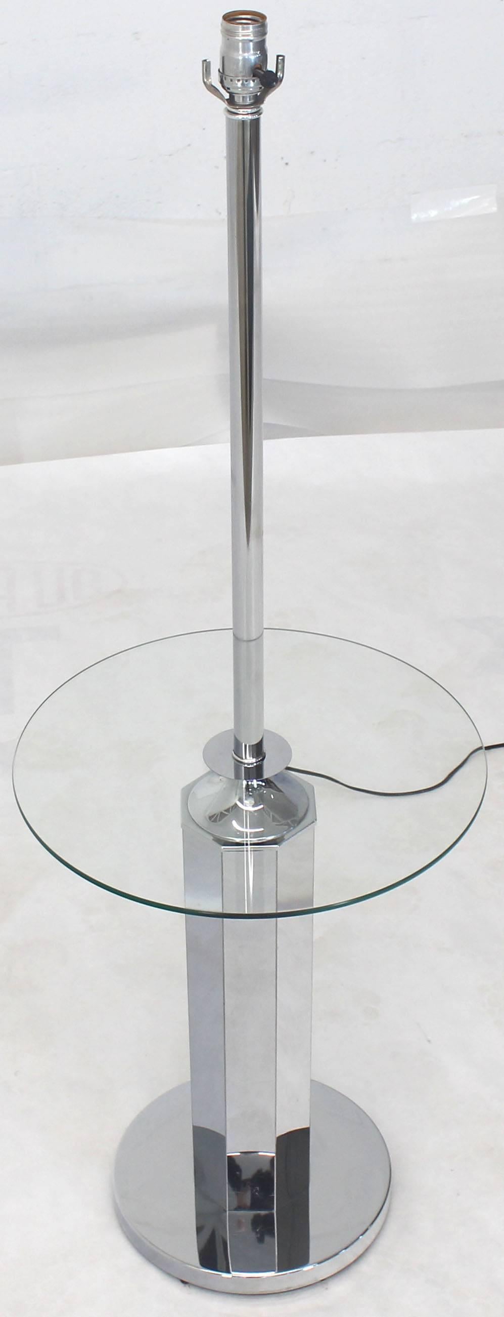 Mid-Century Modern chrome round floor lamp side table.