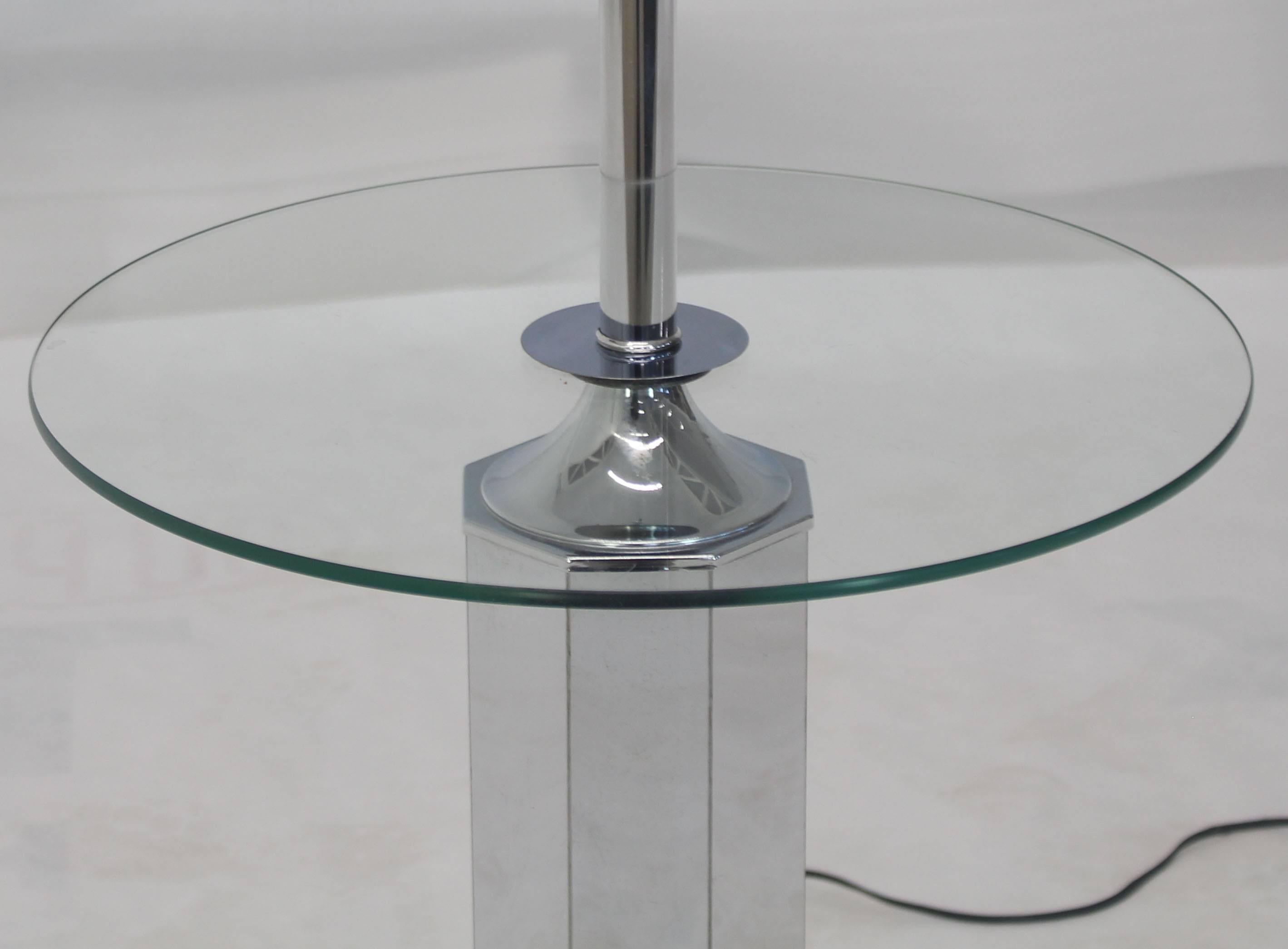 American Chrome and Glass Floor Lamp Round Side Table For Sale