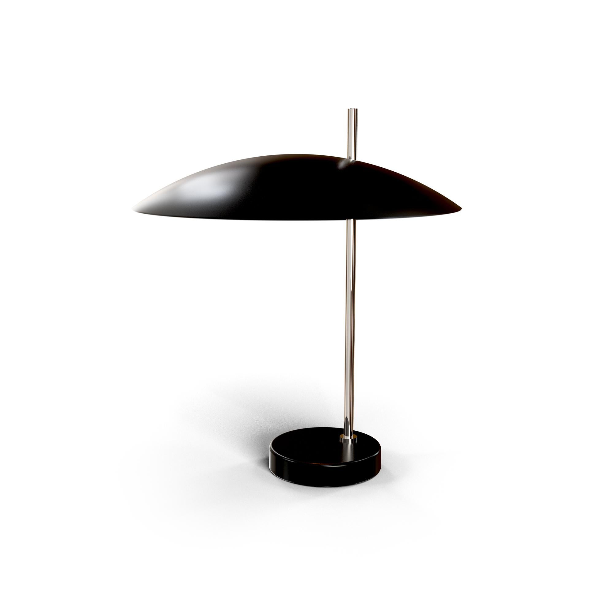 Chrome 1013 Table Lamp by Disderot
Limited Edition. 
Designed by Pierre Disderot.
Dimensions: Ø 34,1 x H 39,77 cm.
Materials: Chrome and black metal.

Delivered with authentication certificate. Made in France. Available in brushed brass, golden