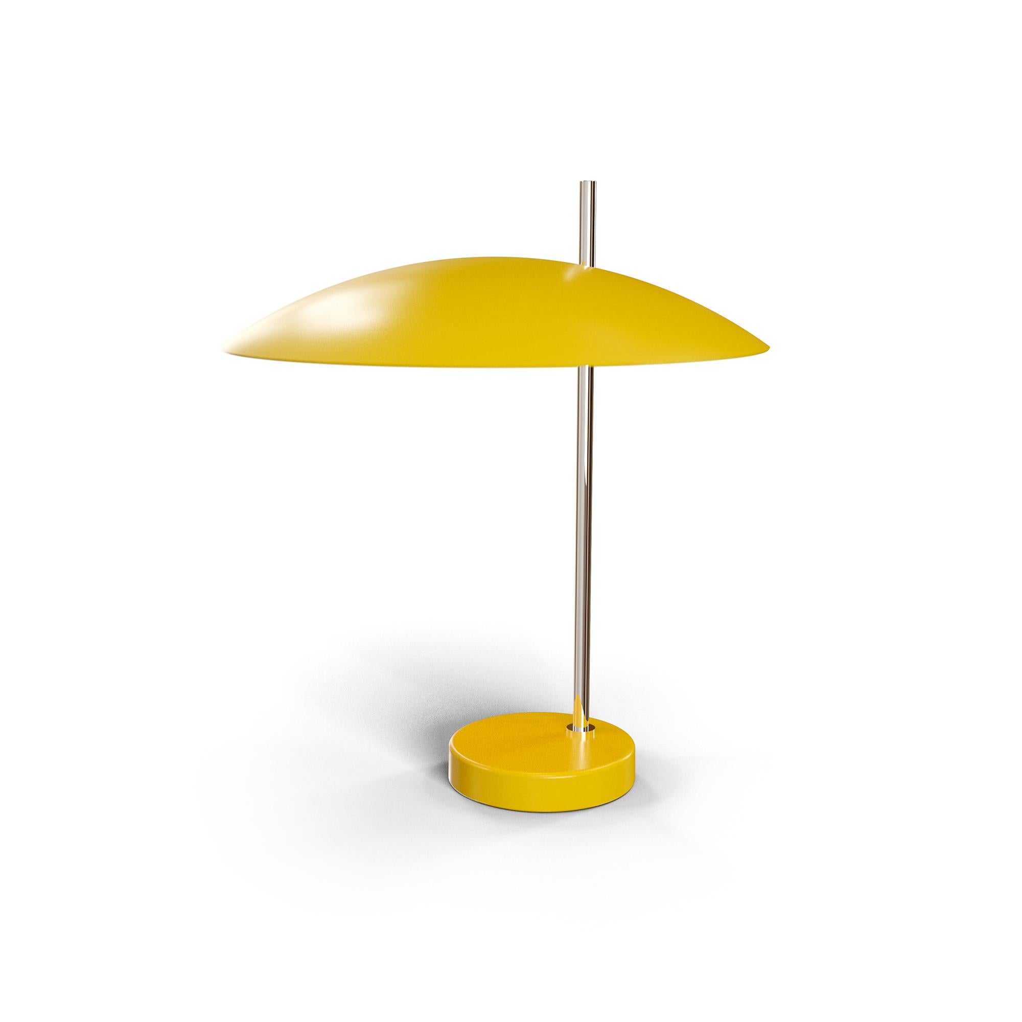 Chrome 1013 Table Lamp by Disderot
Limited Edition. 
Designed by Pierre Disderot.
Dimensions: Ø 34,1 x H 39,77 cm.
Materials: Chrome and yellow metal.

Delivered with authentication certificate. Made in France. Available in brushed brass, golden