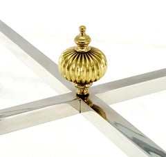 Base di vetro cromata in ottone con zoccolo e piedi quadrati per il caffè, tavolo da centro Mint!