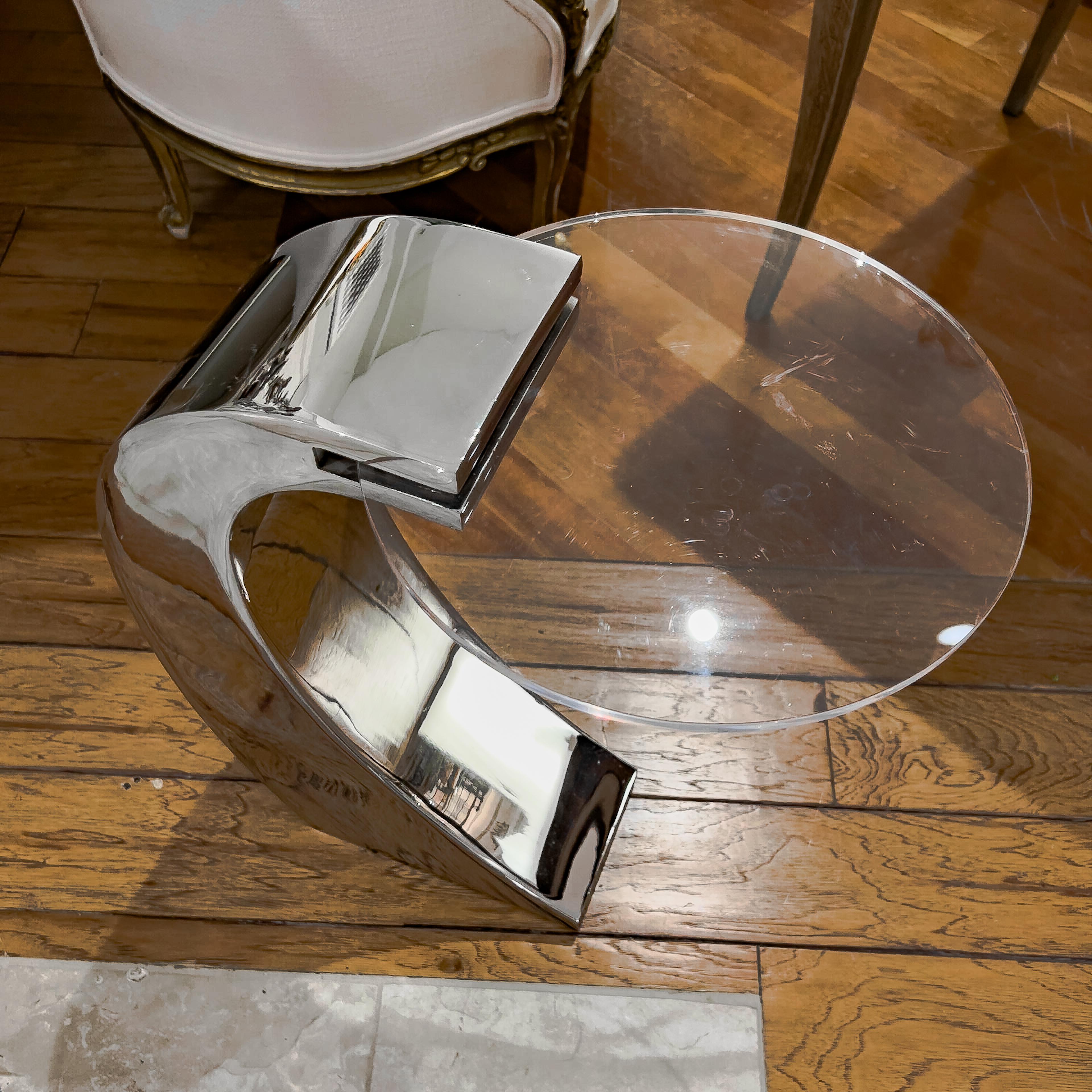 Mid-Century Modern Chrome & Acrylic Side Table