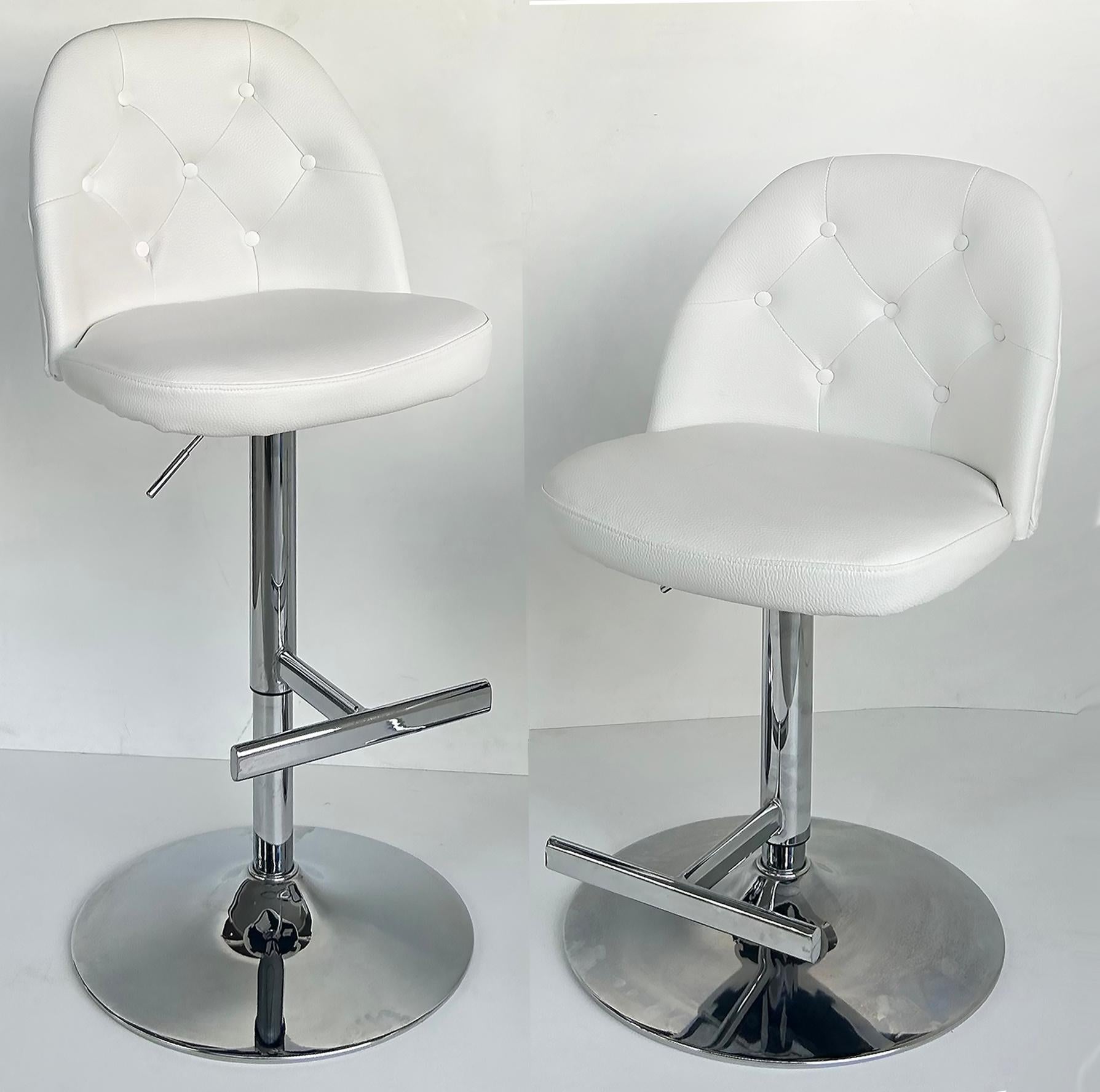Chinese Chrome Adjustable Bar / Counter Height Stools with Footrests, Pair For Sale