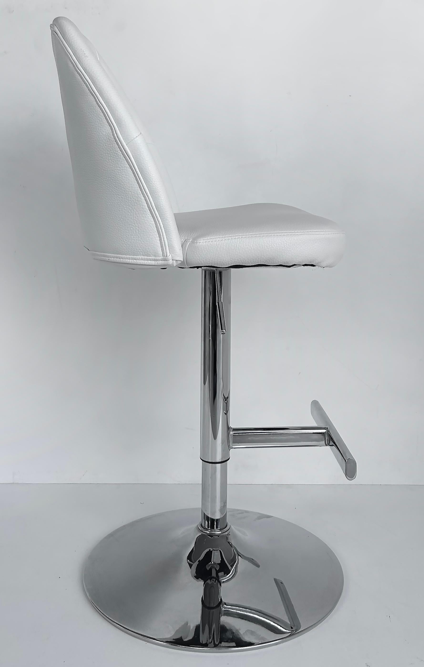 Contemporary Chrome Adjustable Bar / Counter Height Stools with Footrests, Pair For Sale