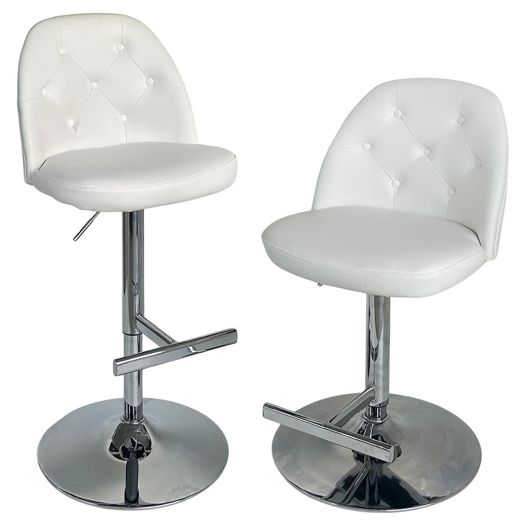 Chrome Adjustable Bar / Counter Height Stools with Footrests, Pair