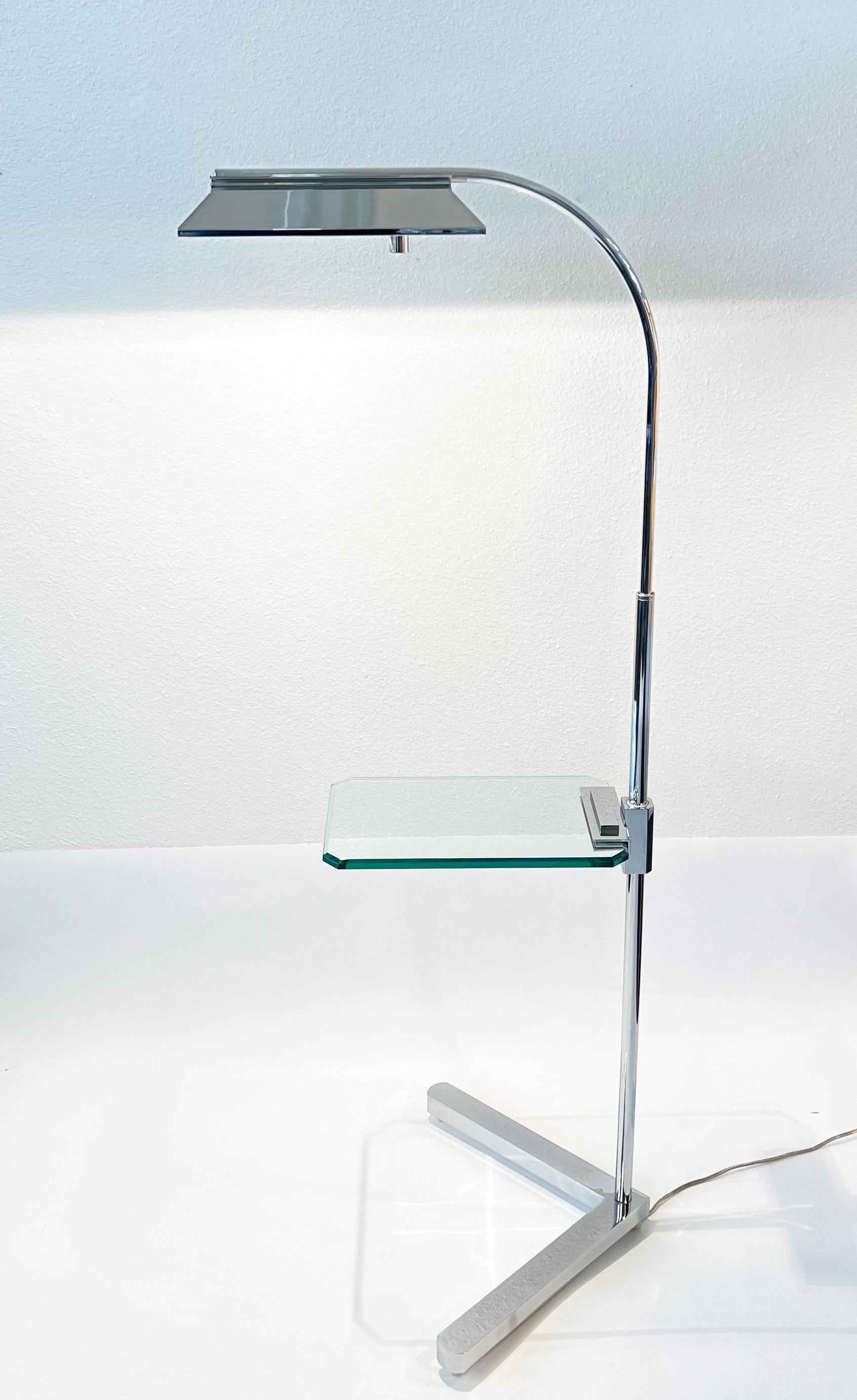 Modern Chrome Adjustable Floor Lamp Side Table by Casella For Sale