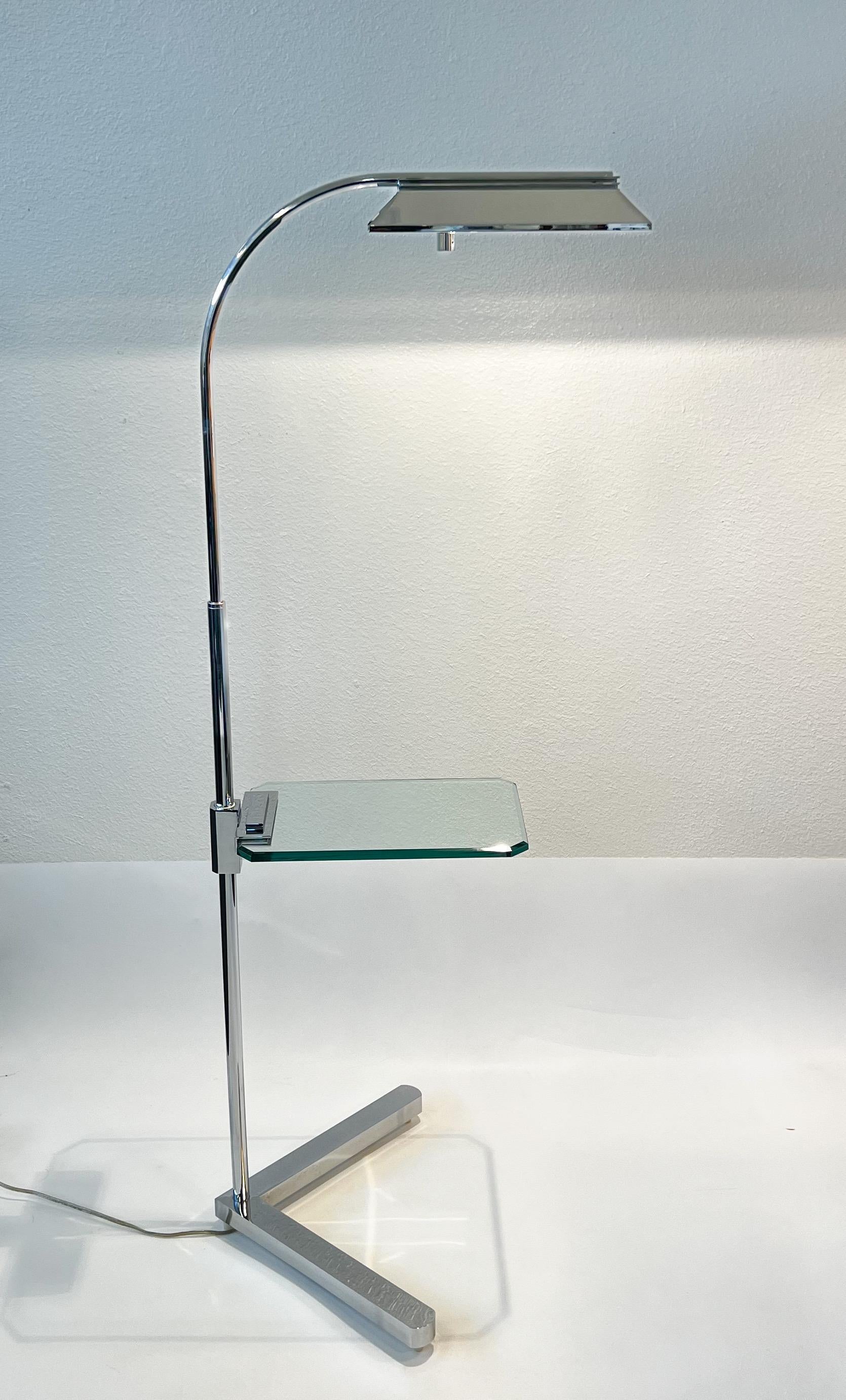 American Chrome Adjustable Floor Lamp Side Table by Casella For Sale