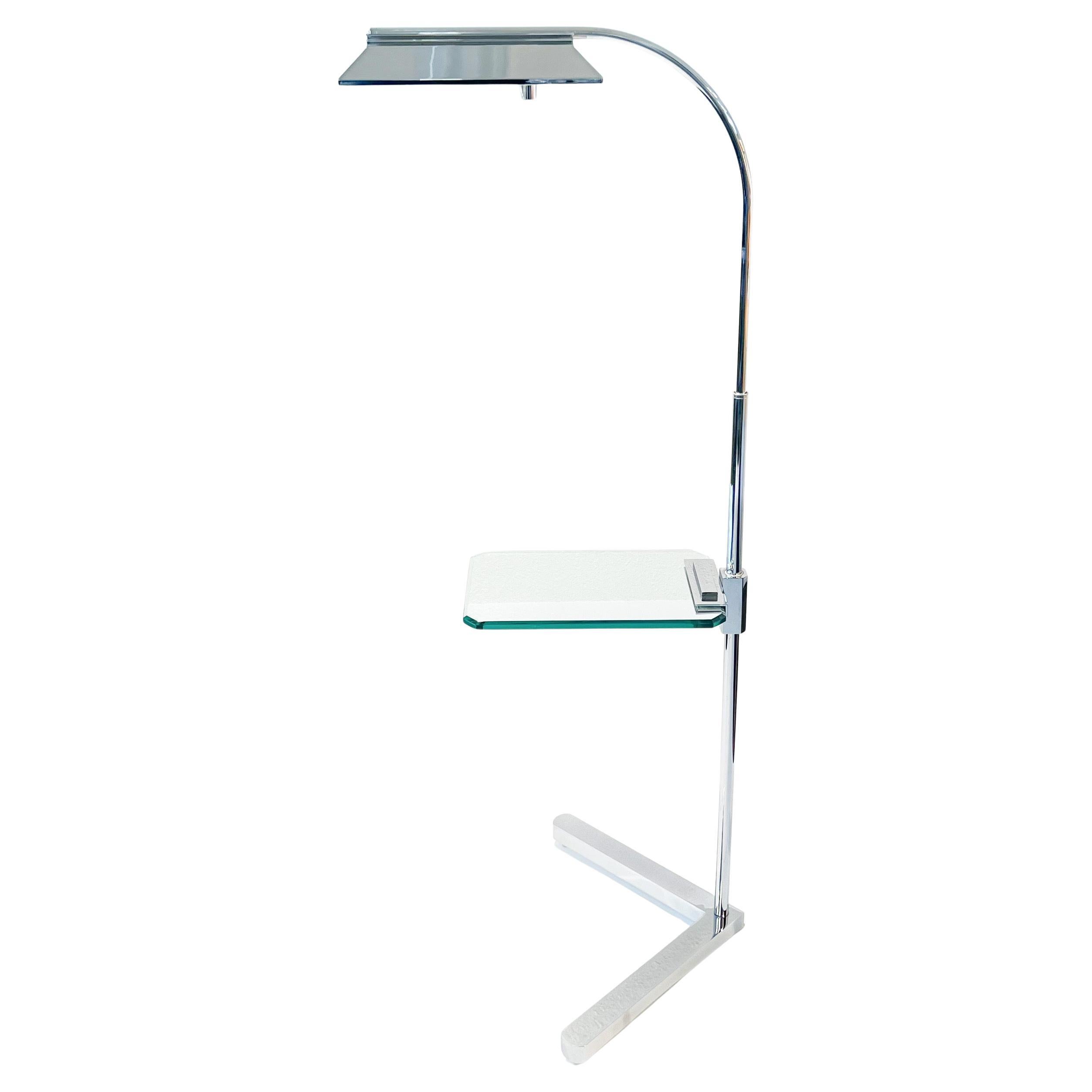 Chrome Adjustable Floor Lamp Side Table by Casella