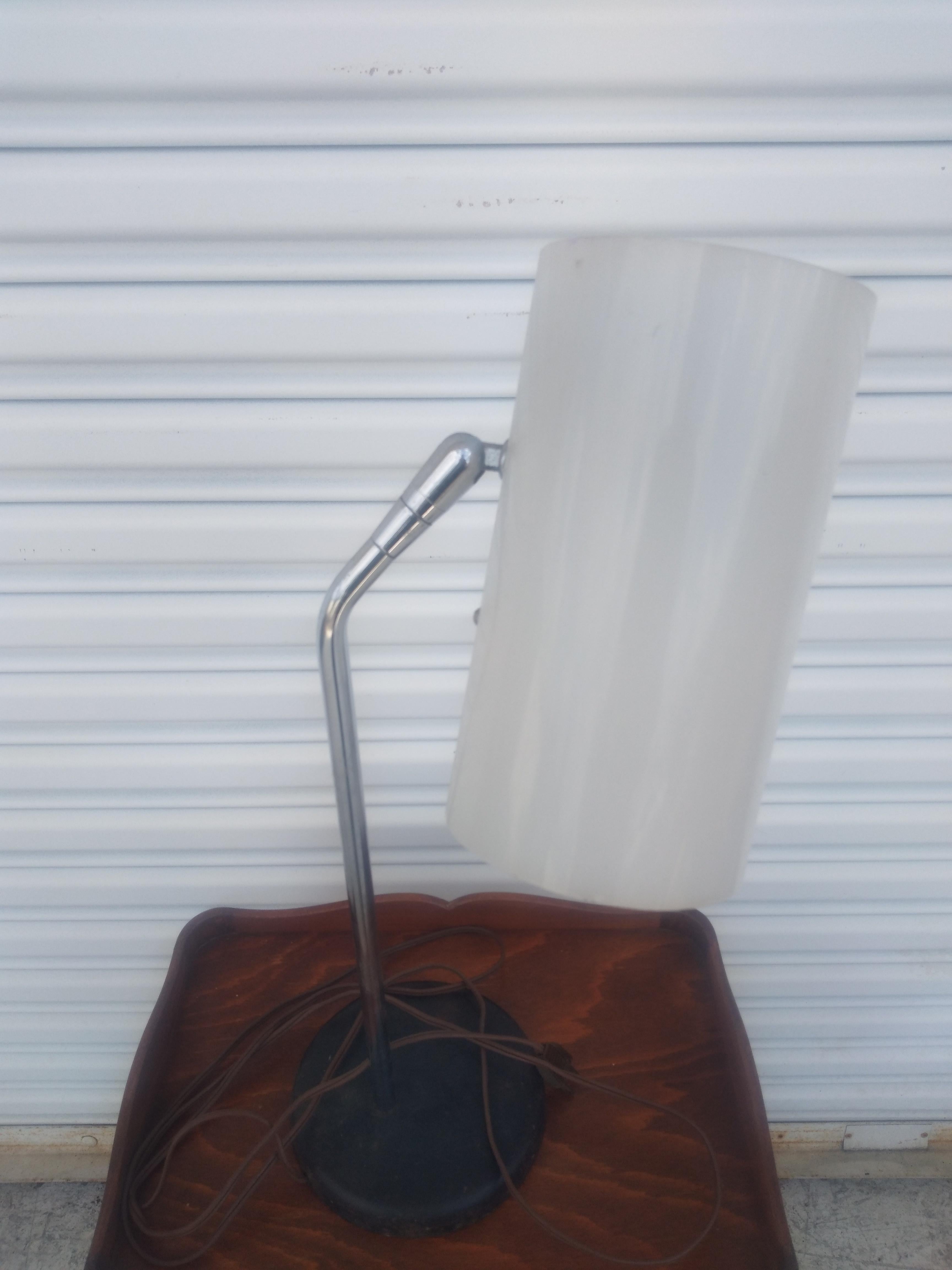 20th Century Chrome Adjustable Table Lamp w/ Cylinder Lucite Sahde For Sale