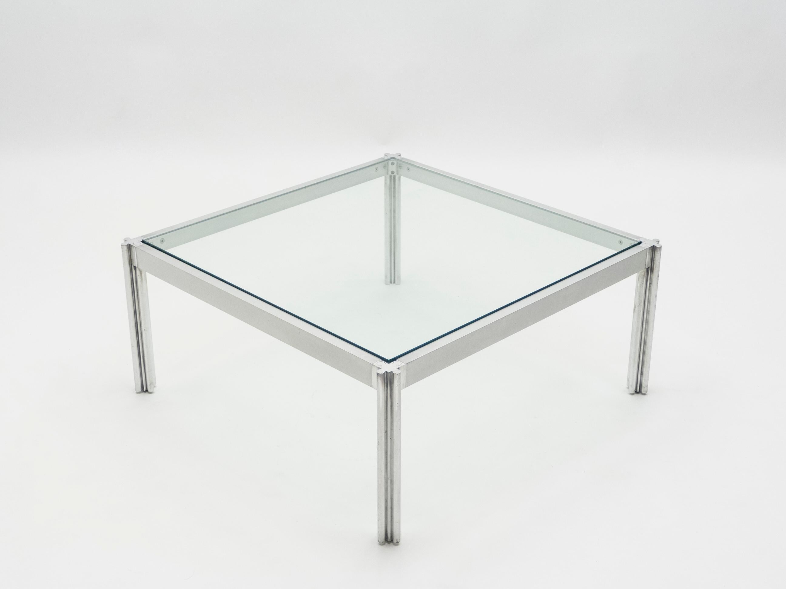 French Chrome Aluminum George Ciancimino Square Coffee Table, 1975