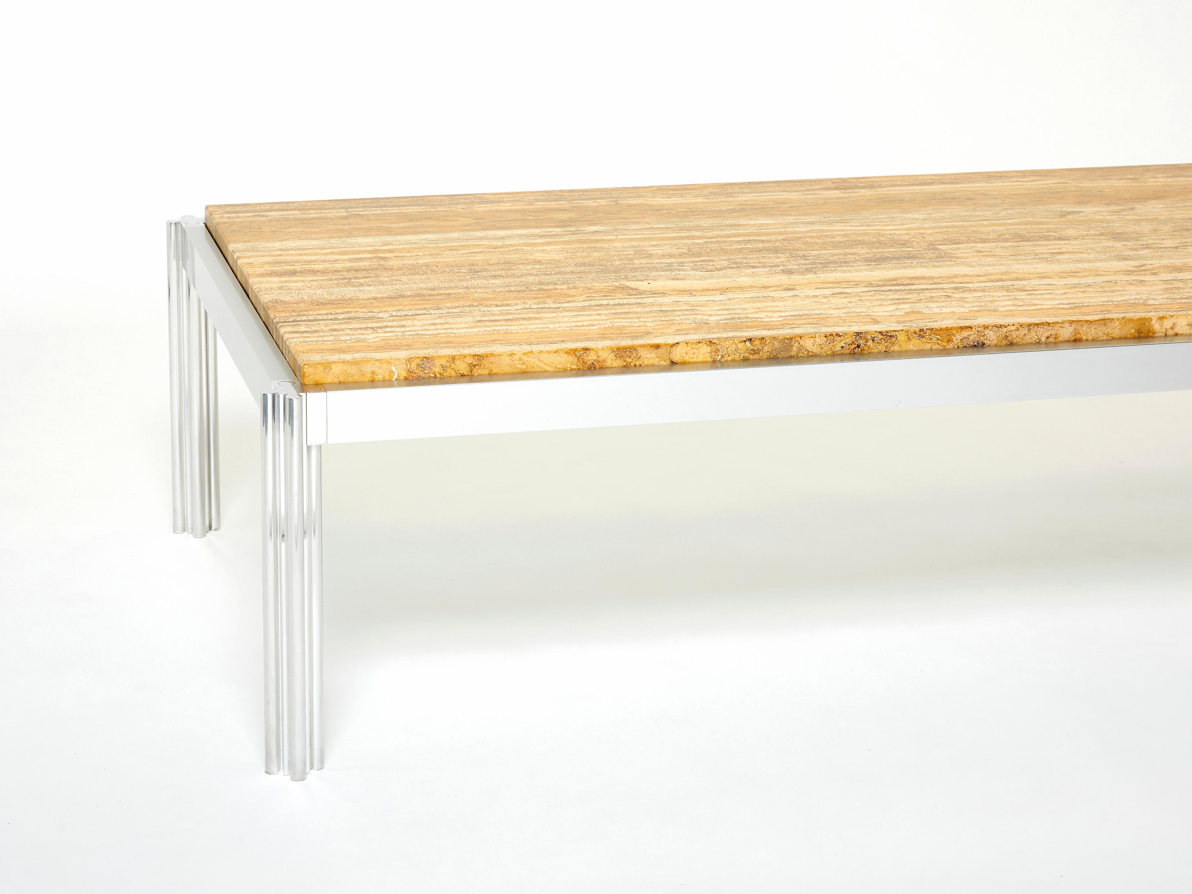 Couchtisch aus Chrom, Aluminium und gelbem Travertin von George Ciancimino, 1975 im Angebot 4