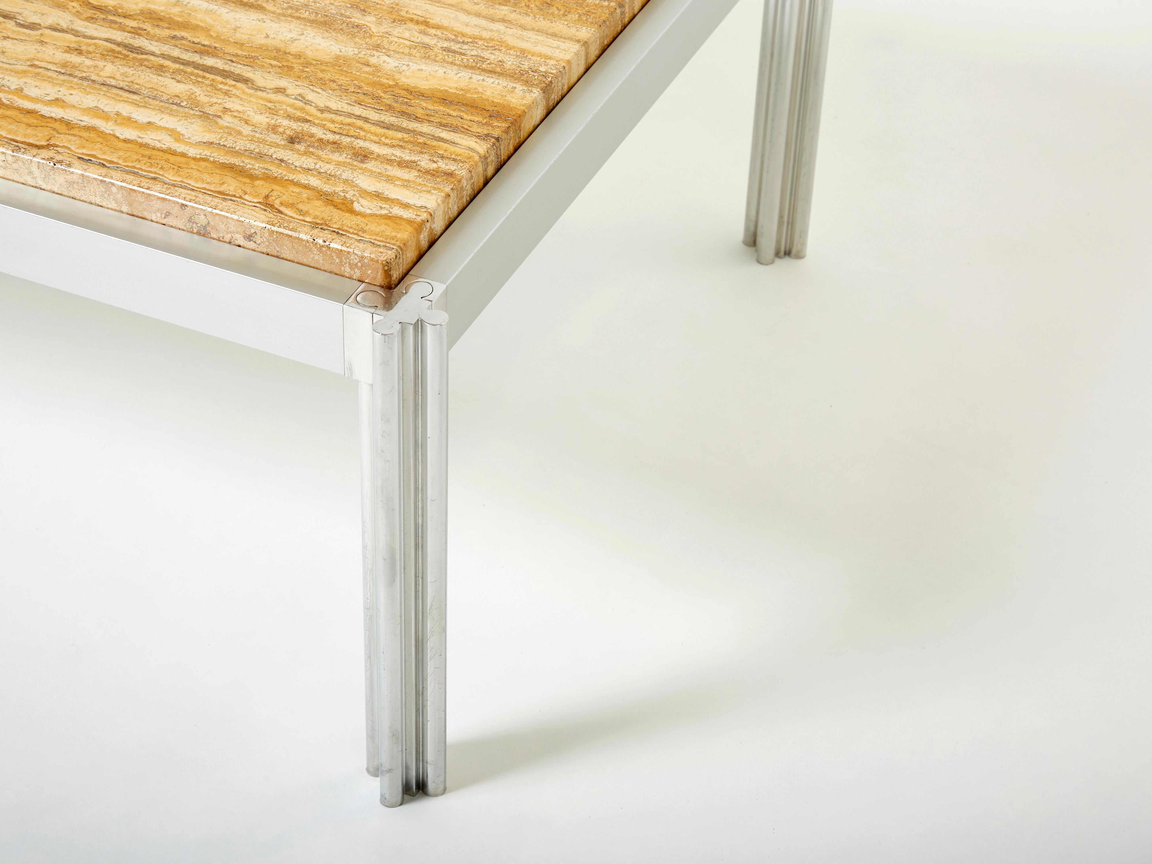 Couchtisch aus Chrom, Aluminium und gelbem Travertin von George Ciancimino, 1975 (Moderne der Mitte des Jahrhunderts) im Angebot