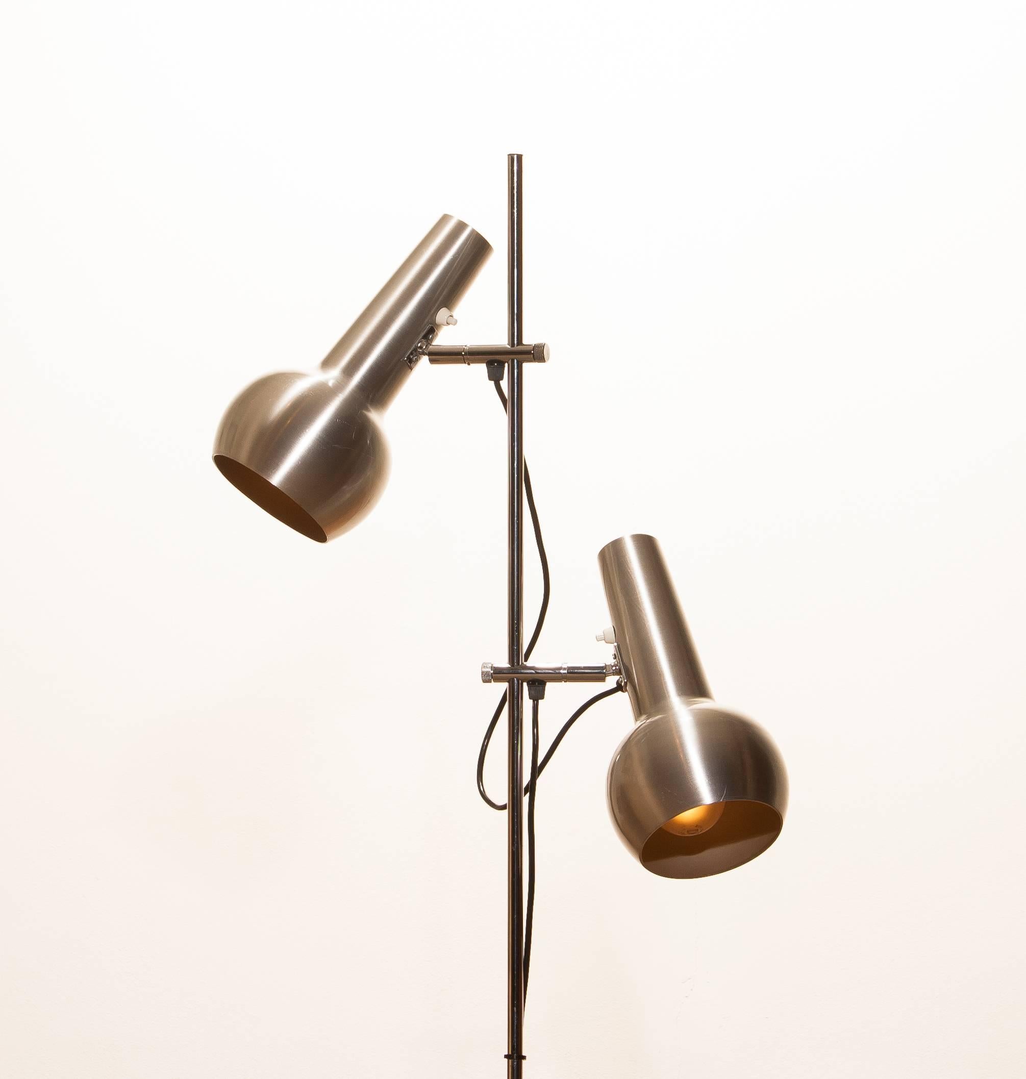 Mid-Century Modern Chrome and Aluminium Double Shade Floor Lamp by Koch & Lowy from the 1970s, US