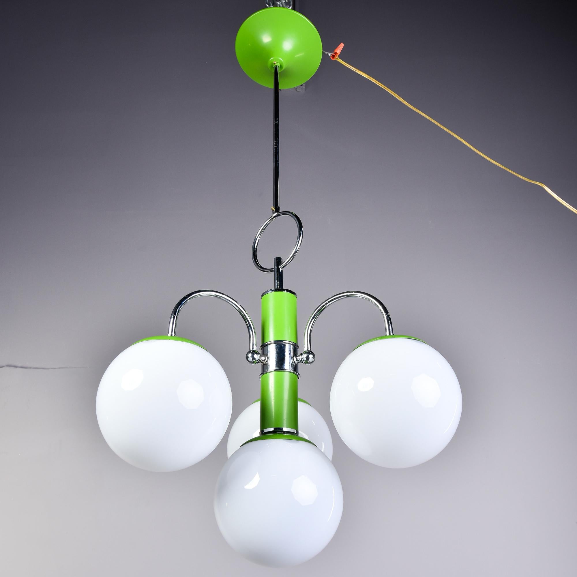 Chrome and Apple Green Italian Four Light Midcentury Fixture For Sale 5