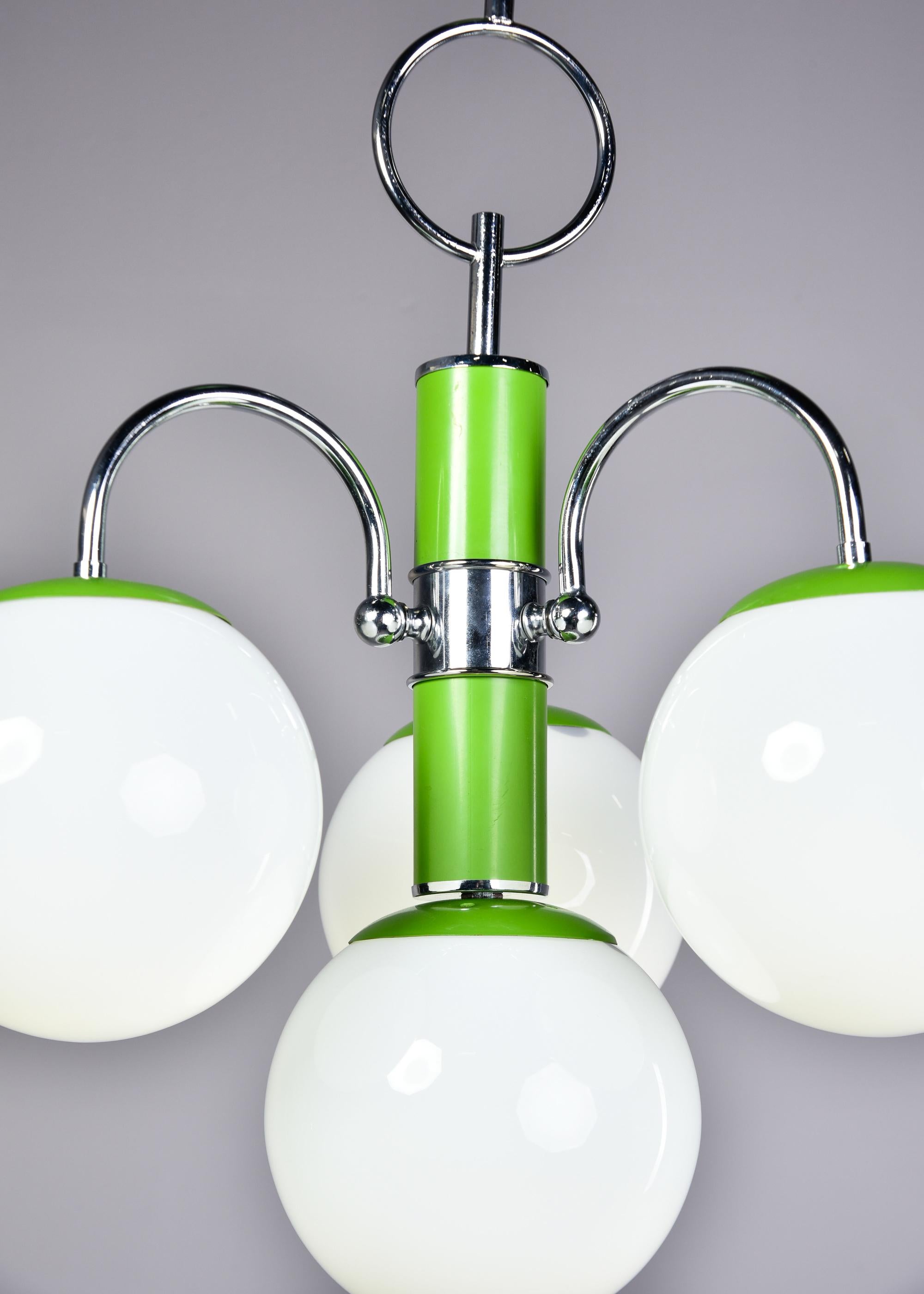 Mid-Century Modern Chrome and Apple Green Italian Four Light Midcentury Fixture For Sale