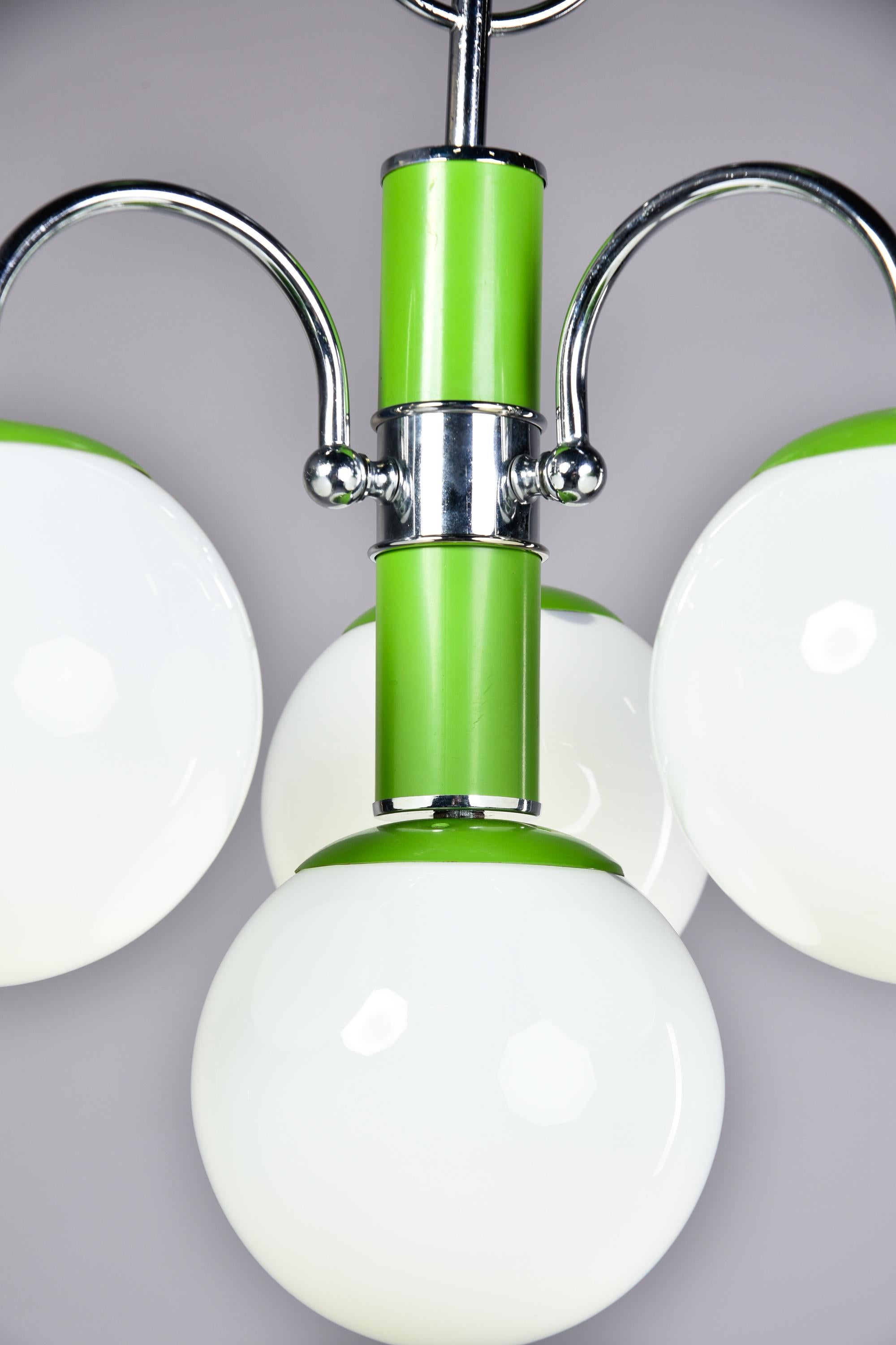 20th Century Chrome and Apple Green Italian Four Light Midcentury Fixture For Sale