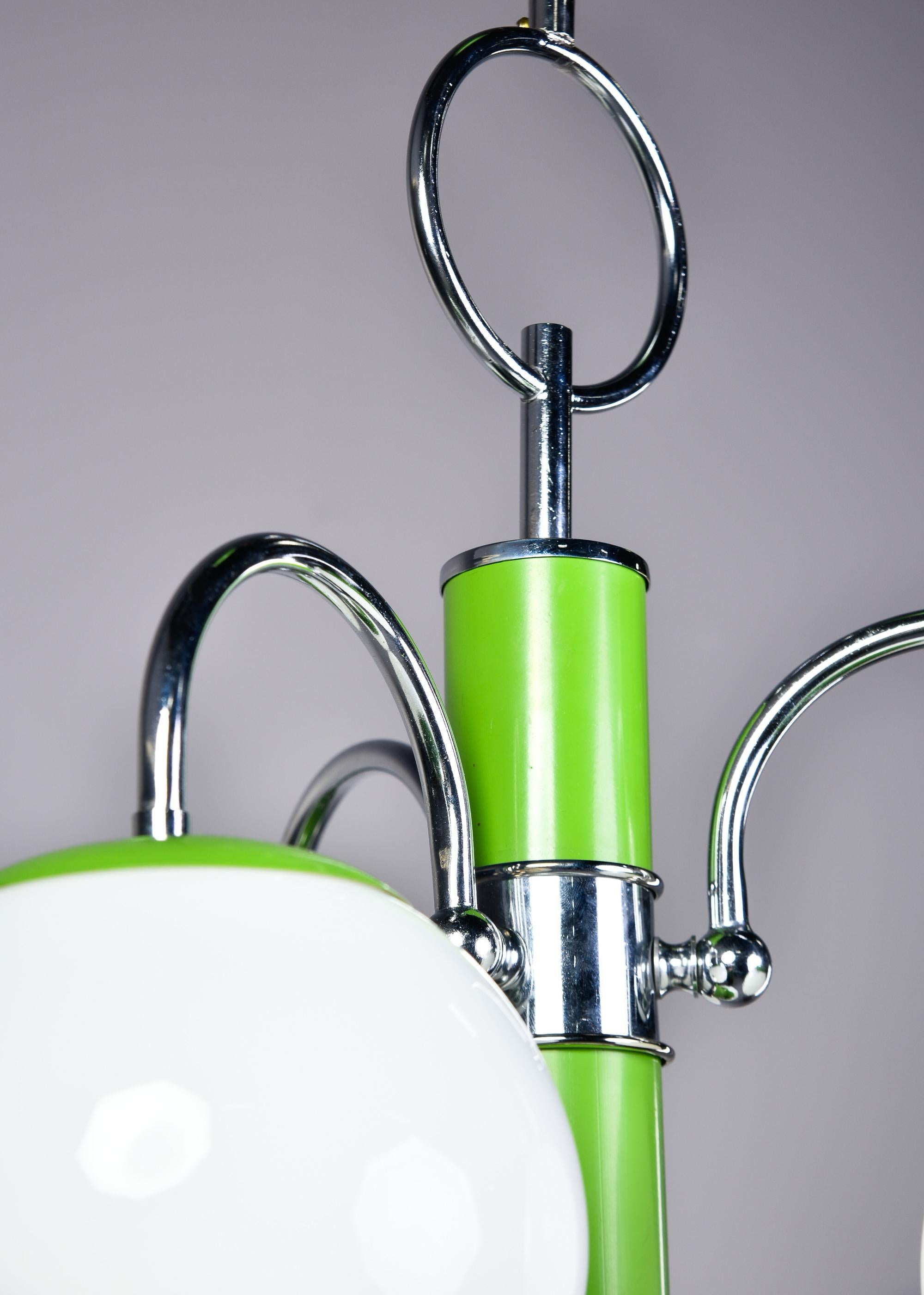 Chrome and Apple Green Italian Four Light Midcentury Fixture For Sale 1