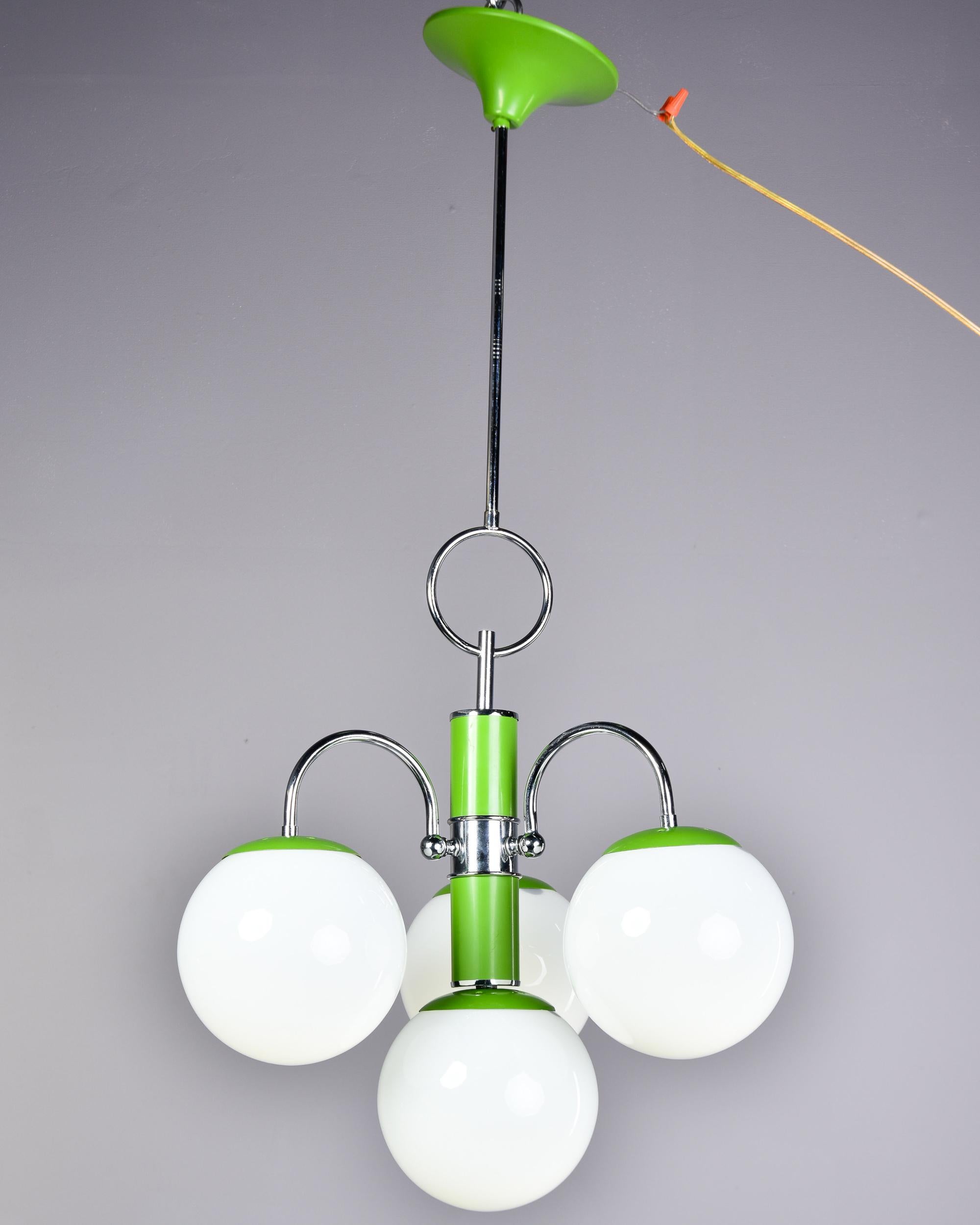 Chrome and Apple Green Italian Four Light Midcentury Fixture For Sale 2