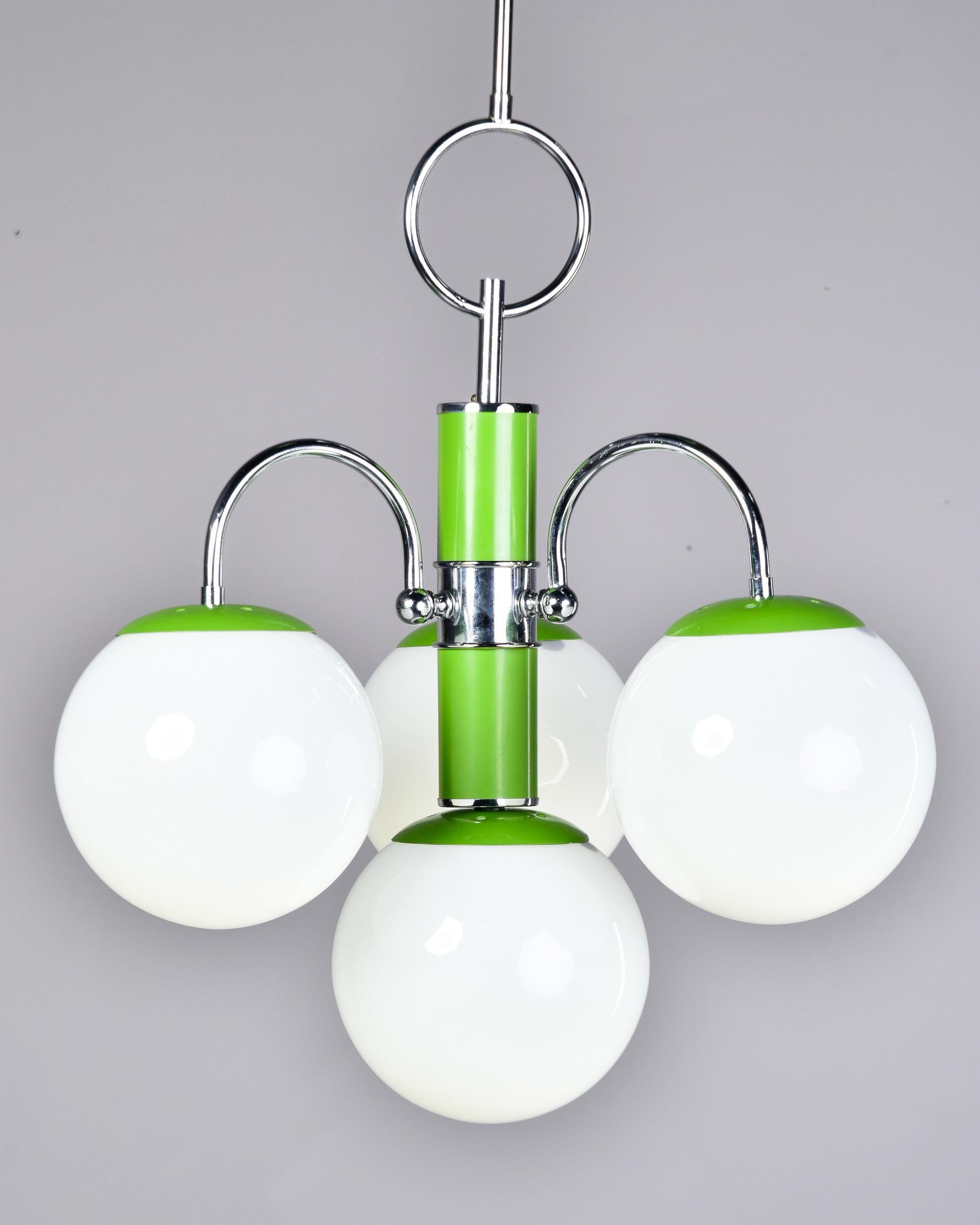 Chrome and Apple Green Italian Four Light Midcentury Fixture For Sale 3