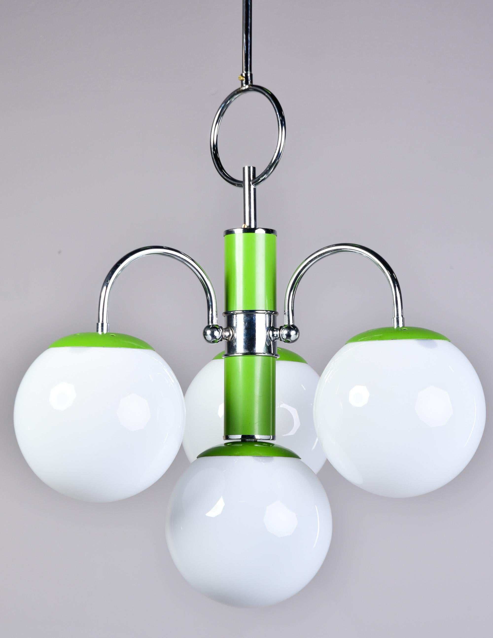 Chrome and Apple Green Italian Four Light Midcentury Fixture For Sale 4