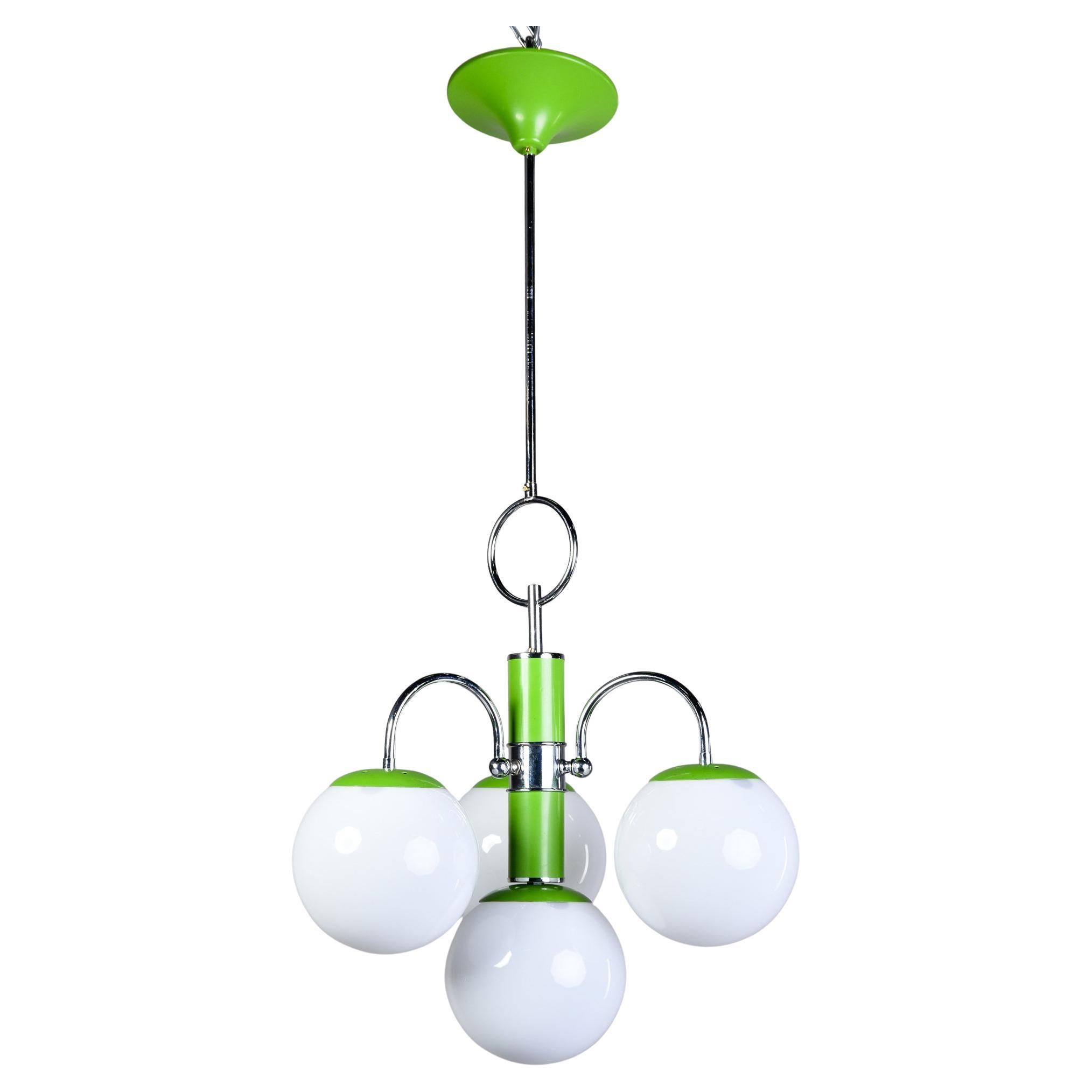 Chrome and Apple Green Italian Four Light Midcentury Fixture For Sale