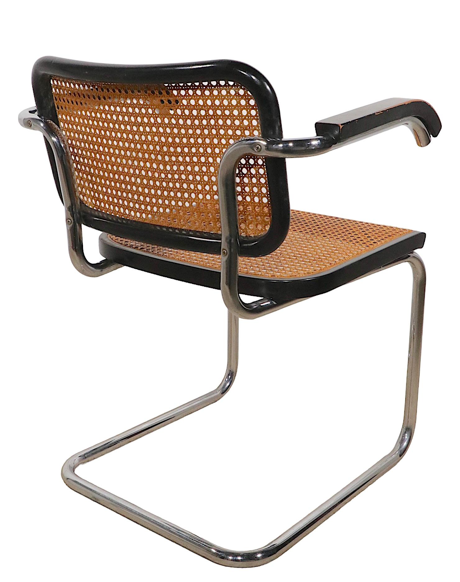 Chrome and Black Cesca Chair Designed by Marcel Breuer Made in Italy circa 1970s 1