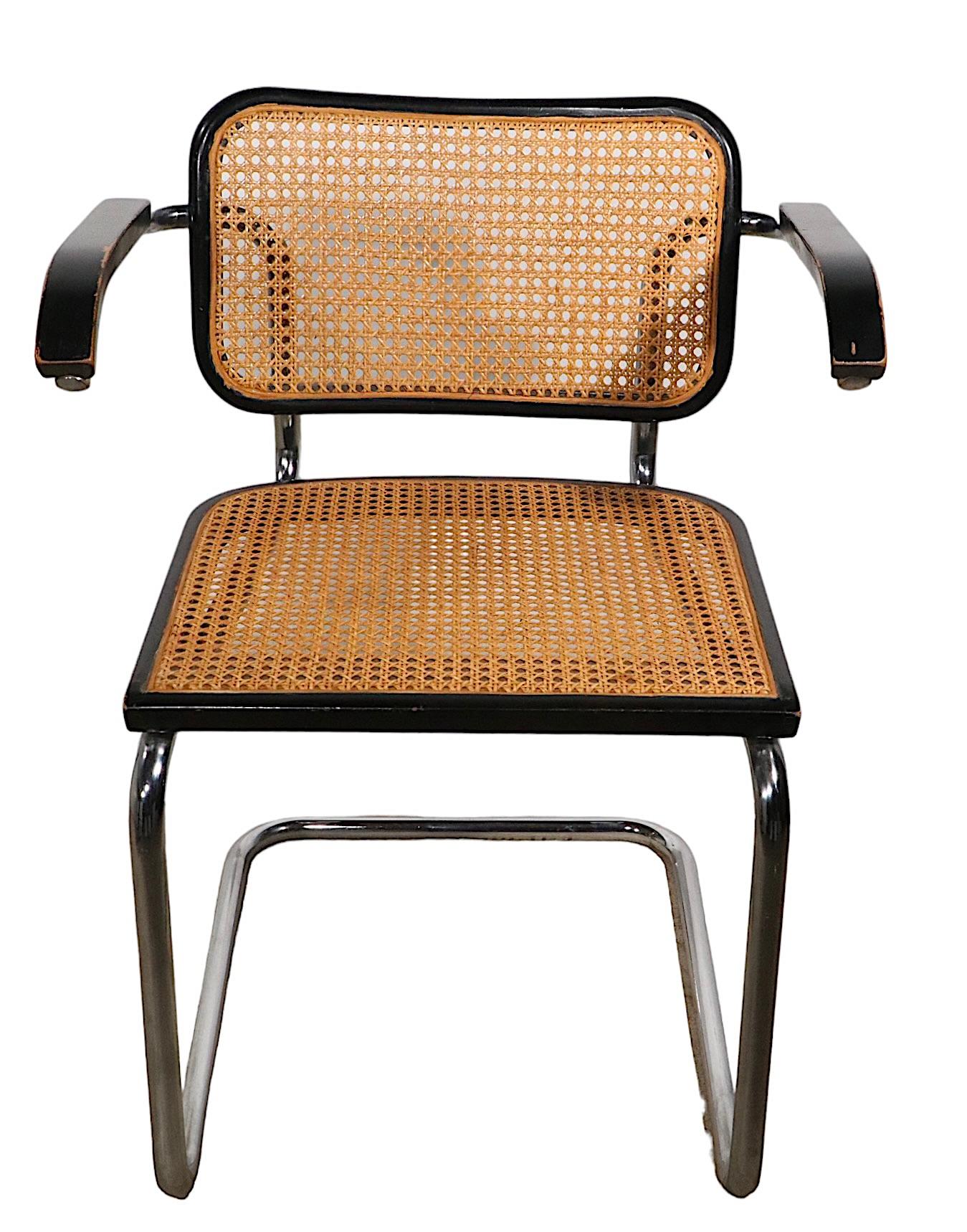 International Style Chrome and Black Cesca Chair Designed by Marcel Breuer Made in Italy circa 1970s