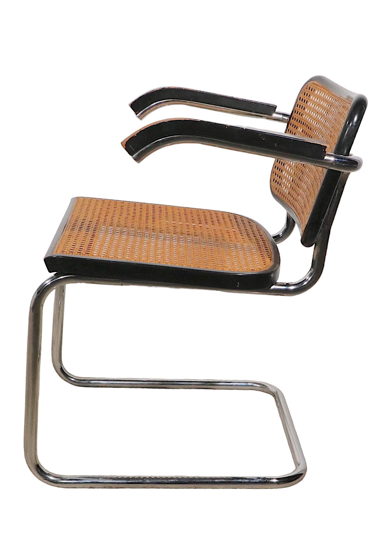 Italian Chrome and Black Cesca Chair Designed by Marcel Breuer Made in Italy circa 1970s For Sale