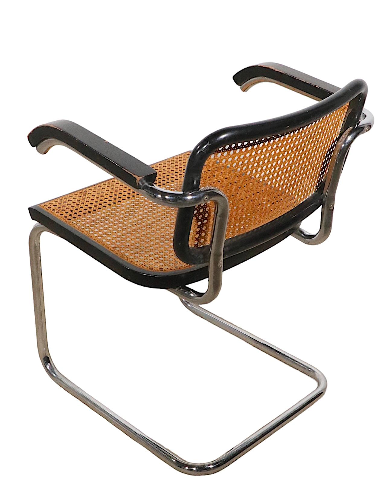 20th Century Chrome and Black Cesca Chair Designed by Marcel Breuer Made in Italy circa 1970s
