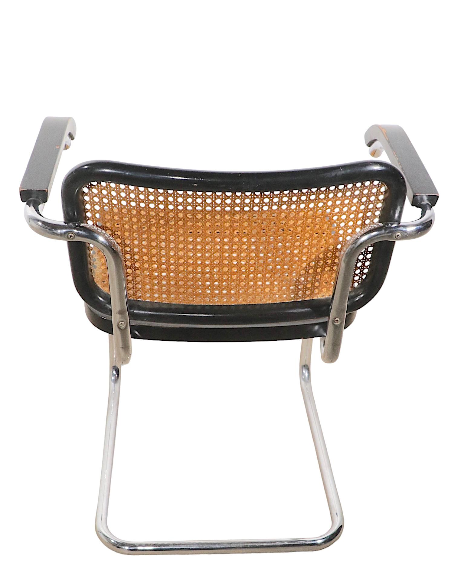 Cane Chrome and Black Cesca Chair Designed by Marcel Breuer Made in Italy circa 1970s