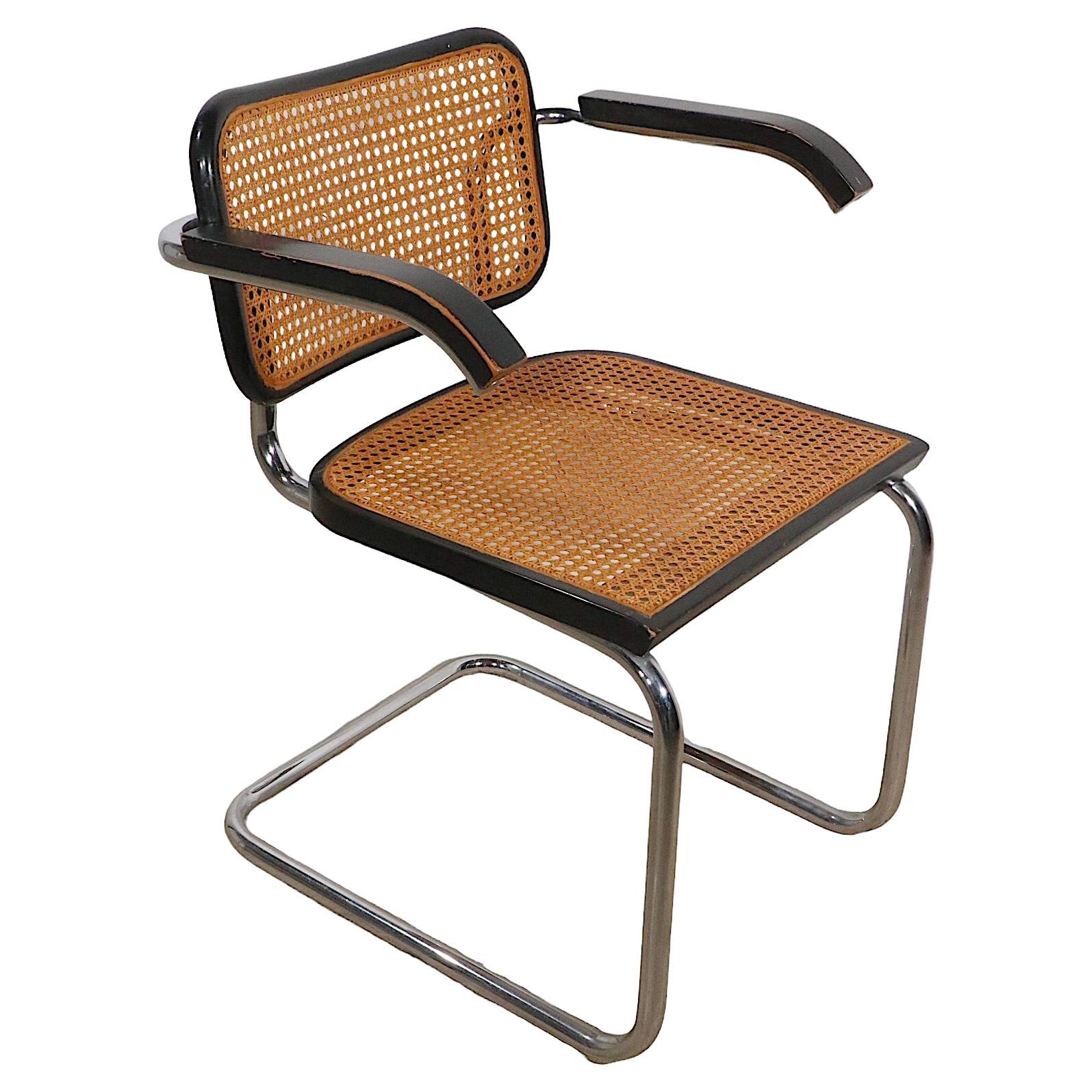 Chrome and Black Cesca Chair Designed by Marcel Breuer Made in Italy circa 1970s