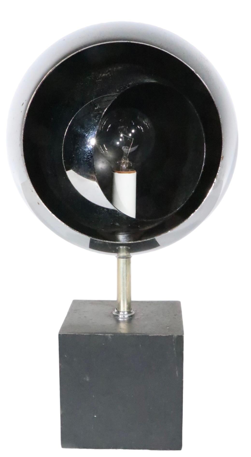 Chrome and Black Eyeball Lamp att. to Sonneman c 1970's  3