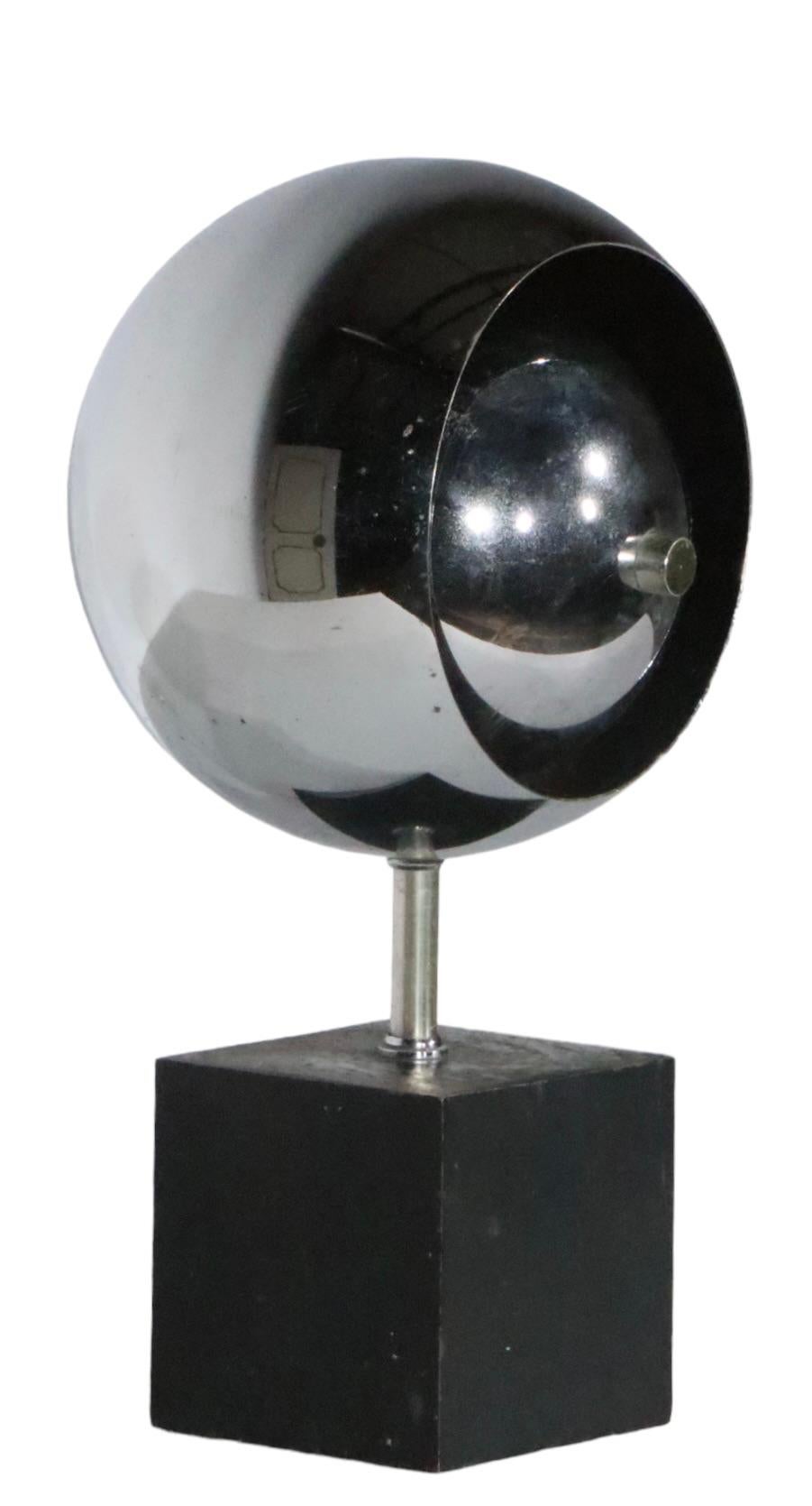 Chrome and Black Eyeball Lamp att. to Sonneman c 1970's  9
