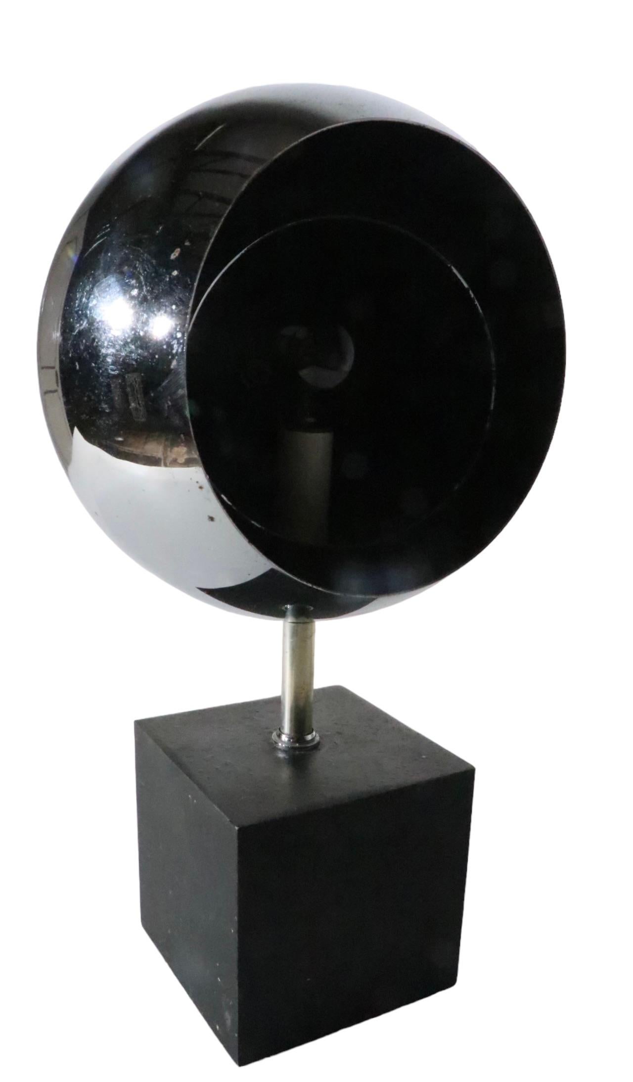 Mid-Century Modern Chrome and Black Eyeball Lamp att. to Sonneman c 1970's 
