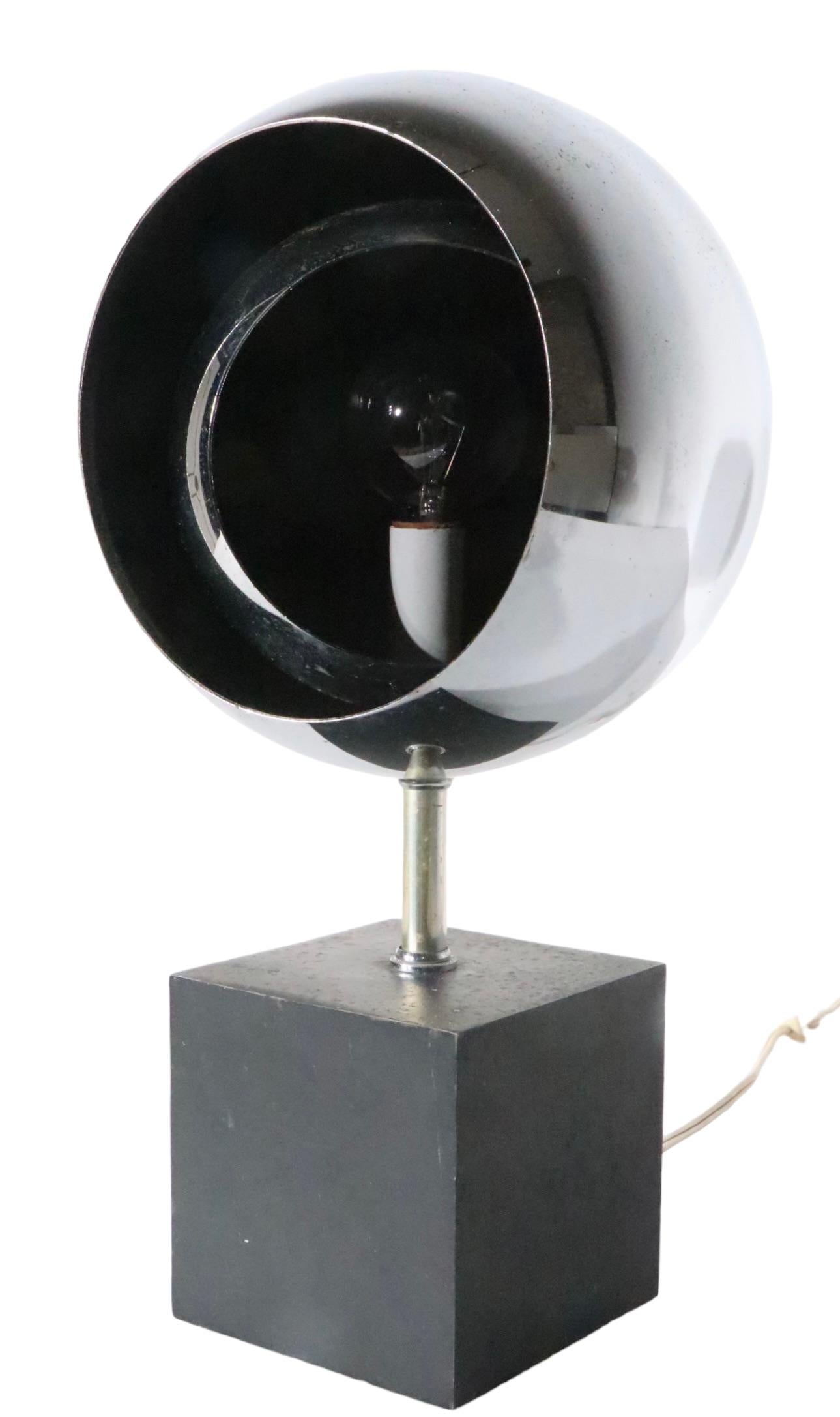 Metal Chrome and Black Eyeball Lamp att. to Sonneman c 1970's 
