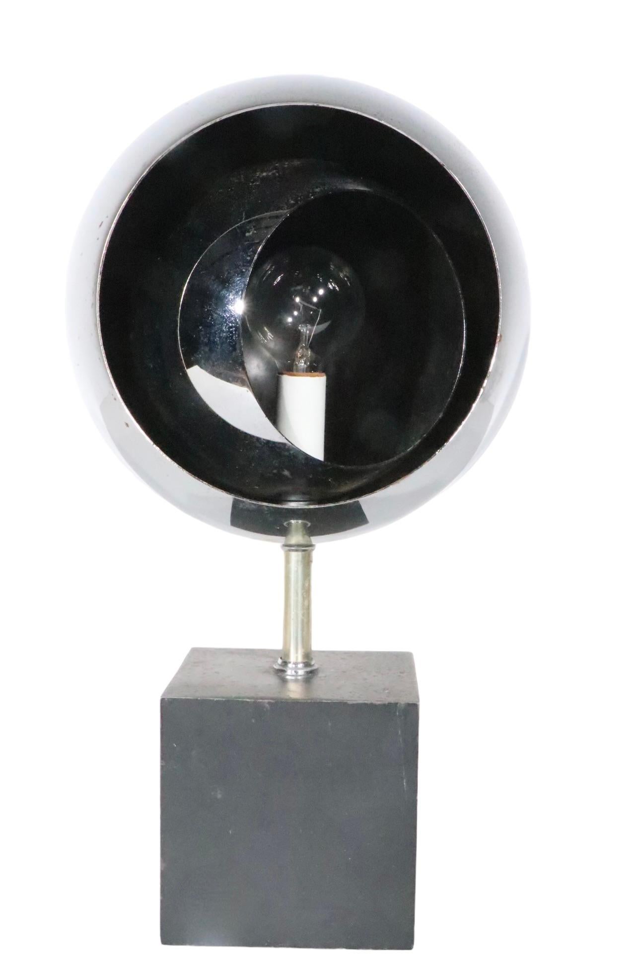 Chrome and Black Eyeball Lamp att. to Sonneman c 1970's  2