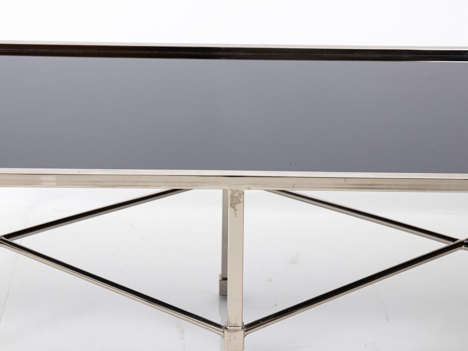 Mid-Century Modern Chrome and Black Glass Coffee Table