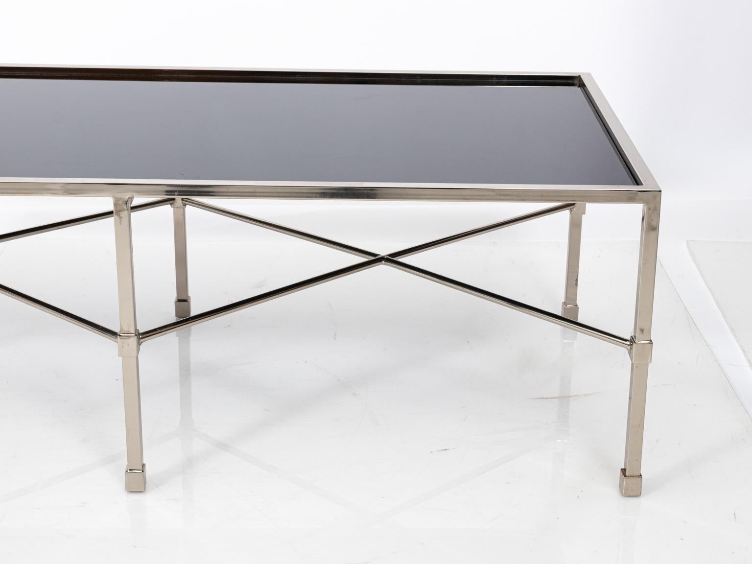 American Chrome and Black Glass Coffee Table