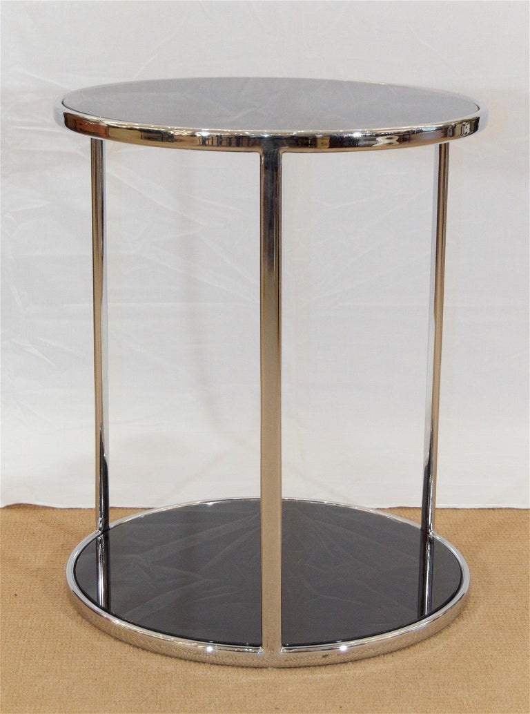 Chrome and Black Glass Side Table at 1stDibs