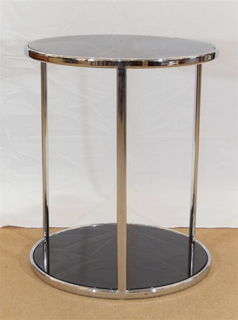 Chrome and Black Glass Side Table For Sale at 1stDibs