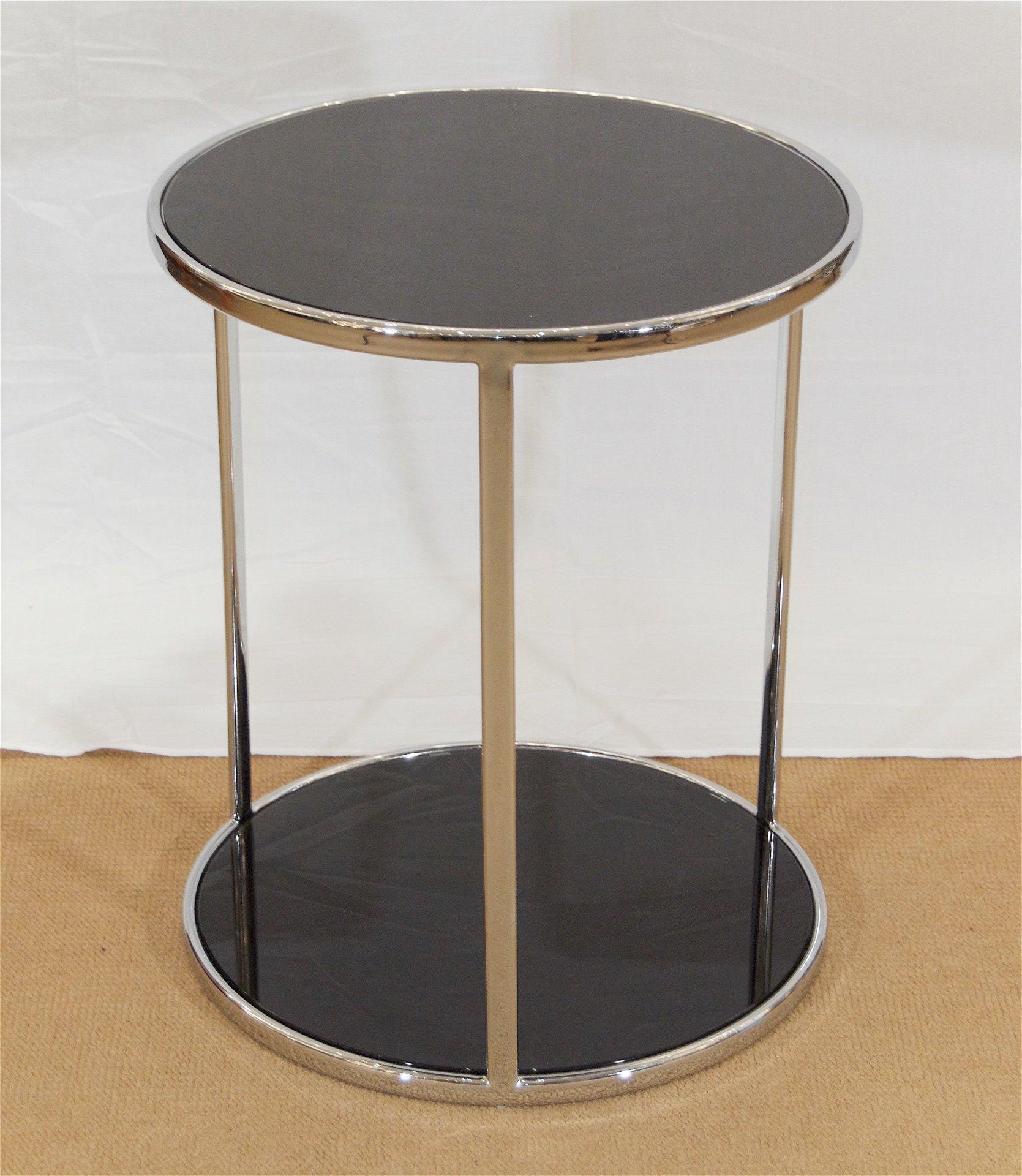 black glass and chrome side table